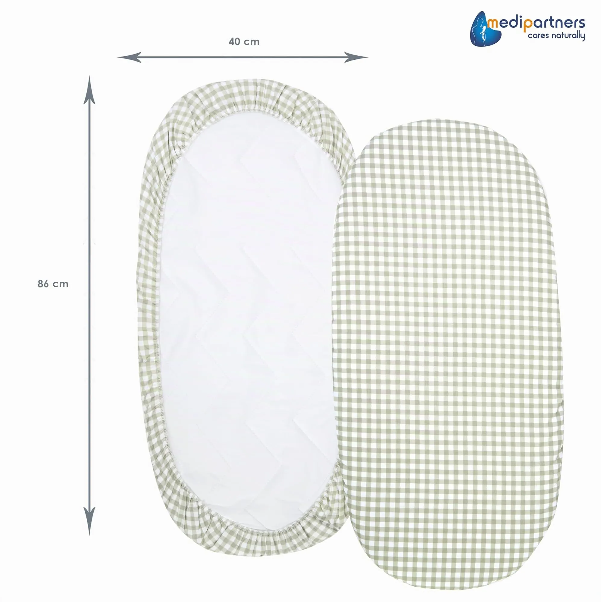 Medi Partners Lenzuolo per Lettino Culla e Navicella 86x40, 100% Cotone, Griglia - immagine 3