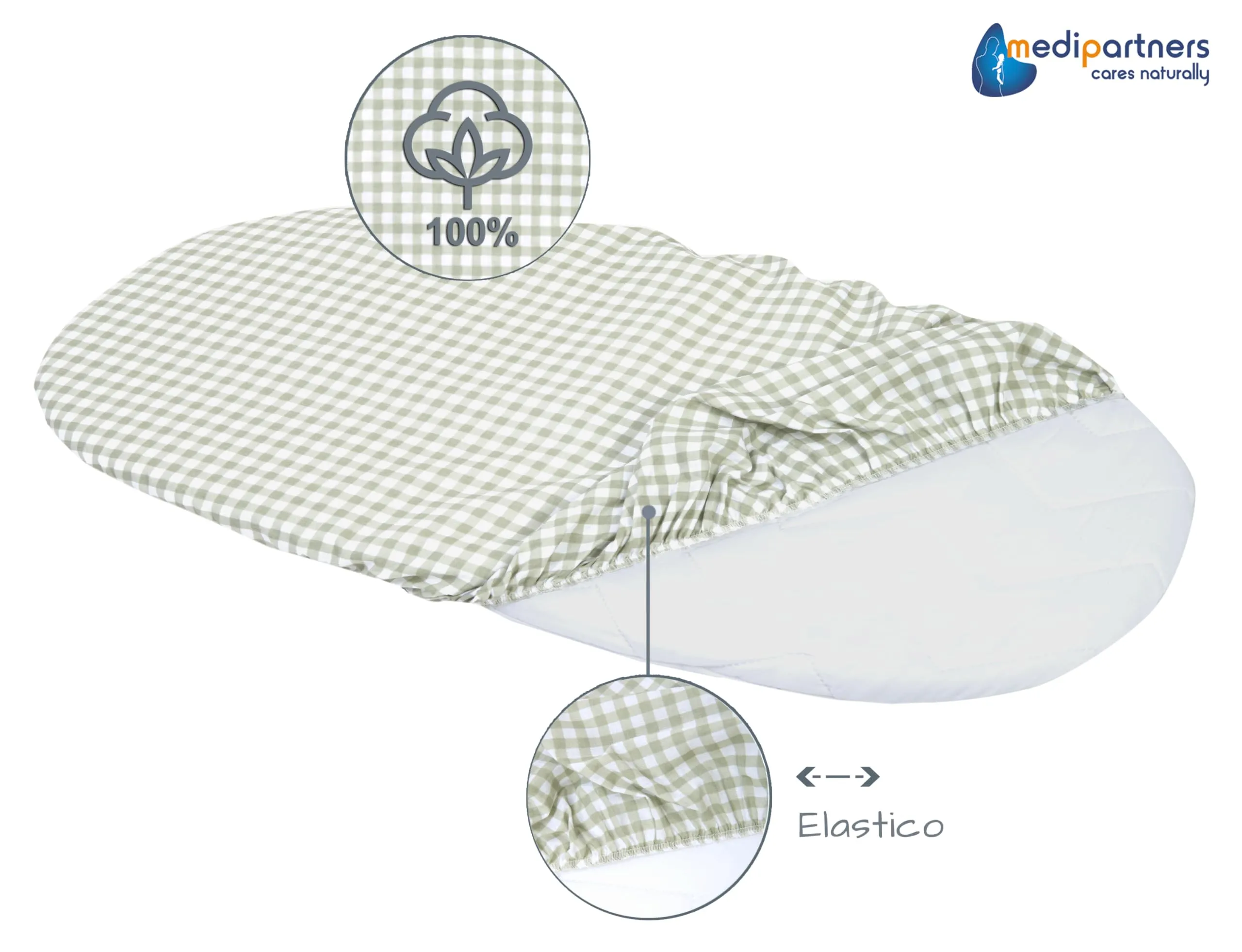 Medi Partners Lenzuolo per Lettino Culla e Navicella 86x40, 100% Cotone, Griglia - immagine 4