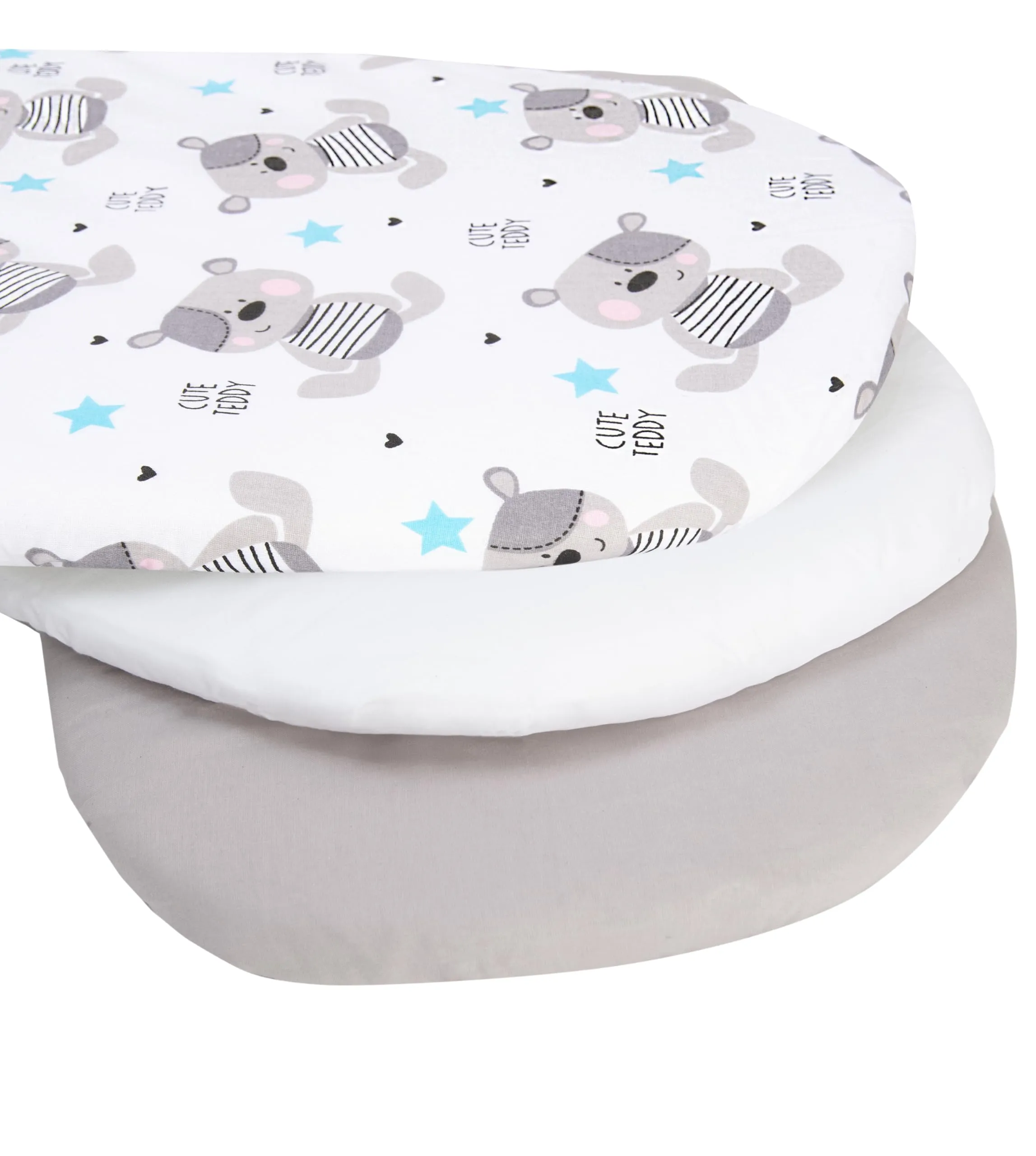 Medi Partners Lenzuola Lettino Culla 86x40 Set da 3 in Cotone per Navicella Neonato e Passeggino (Teddy-Bianco-Grigio) - immagine 2