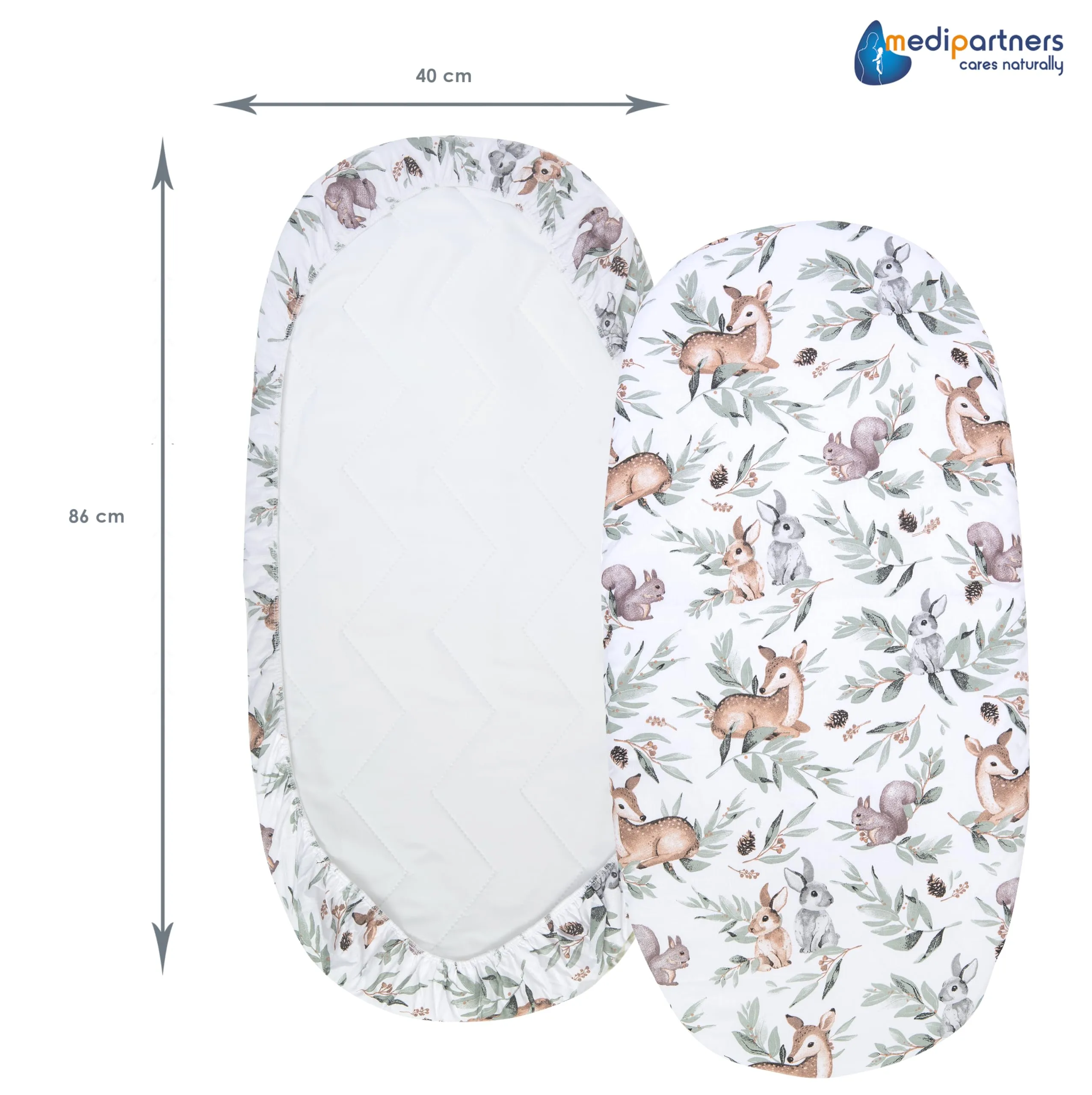Medi Partners Lenzuola Lettino Culla 86x40 Set di 3, 100% Cotone, Cervo E Scoiattolo-Bianco-Grigio - immagine 4