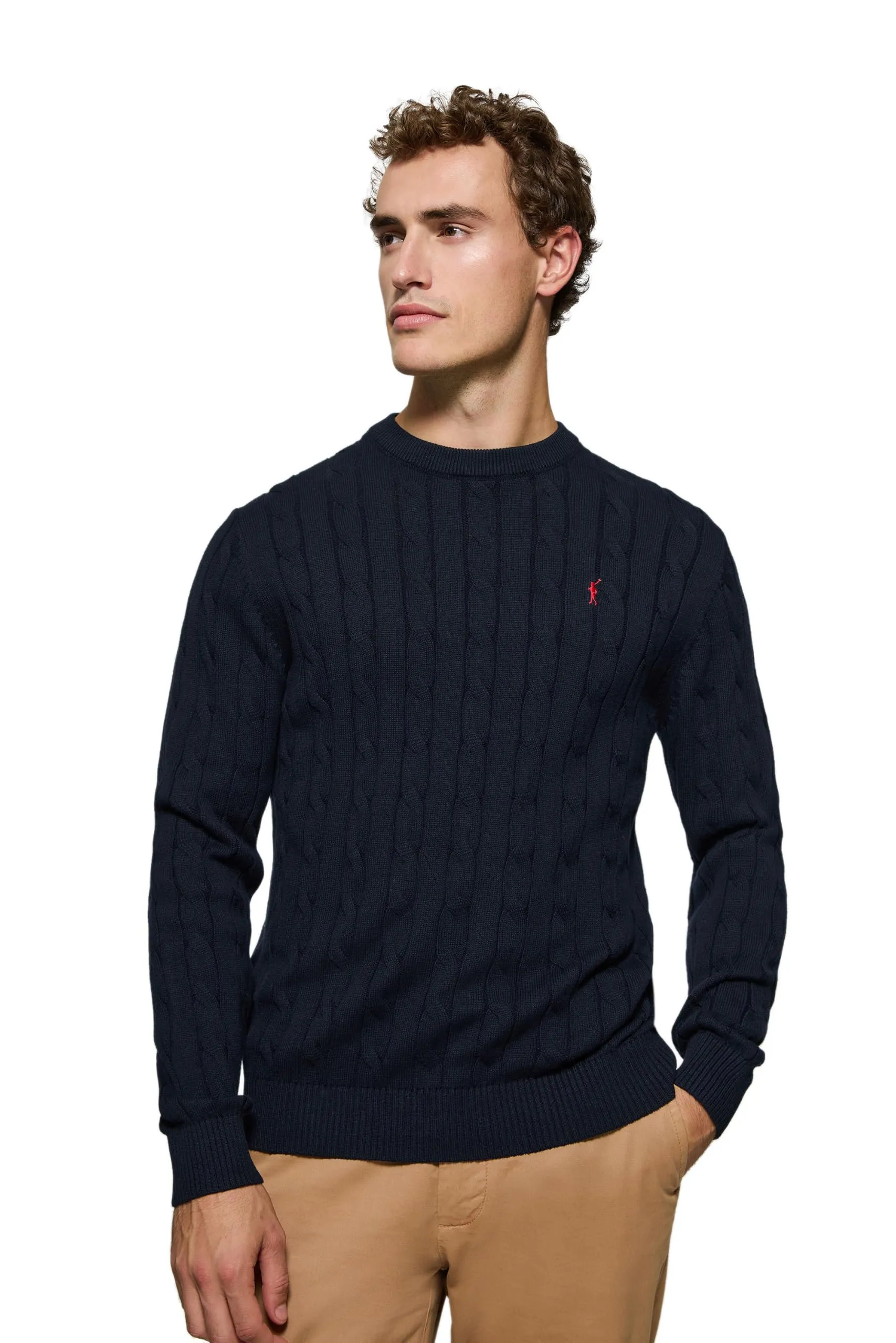 Polo Club Maglione in Maglia a trecce Blu Scuro con Logo Rigby Go - immagine 1