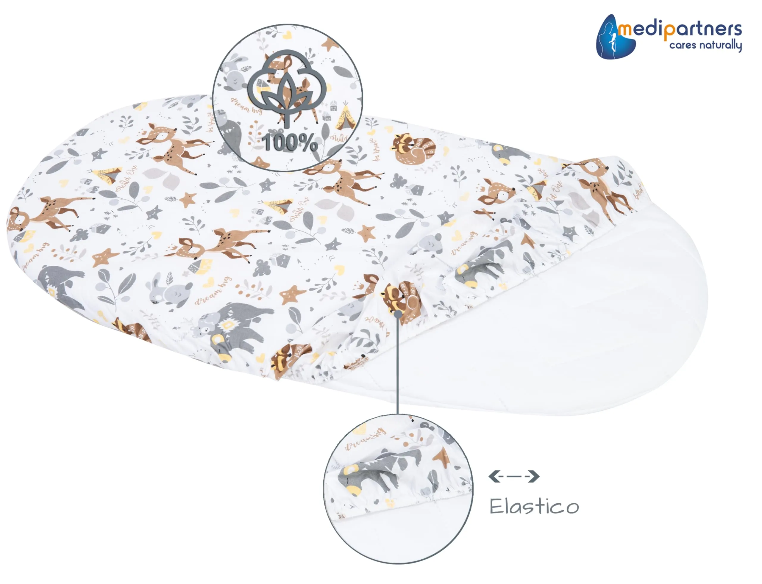 Medi Partners Lenzuola Lettino Culla 86x40 Set 3 Lenzuoli Navicella Neonato Carrozzina con Angoli 100% Cotone (Cervo-Bianco-Grigio) - immagine 5