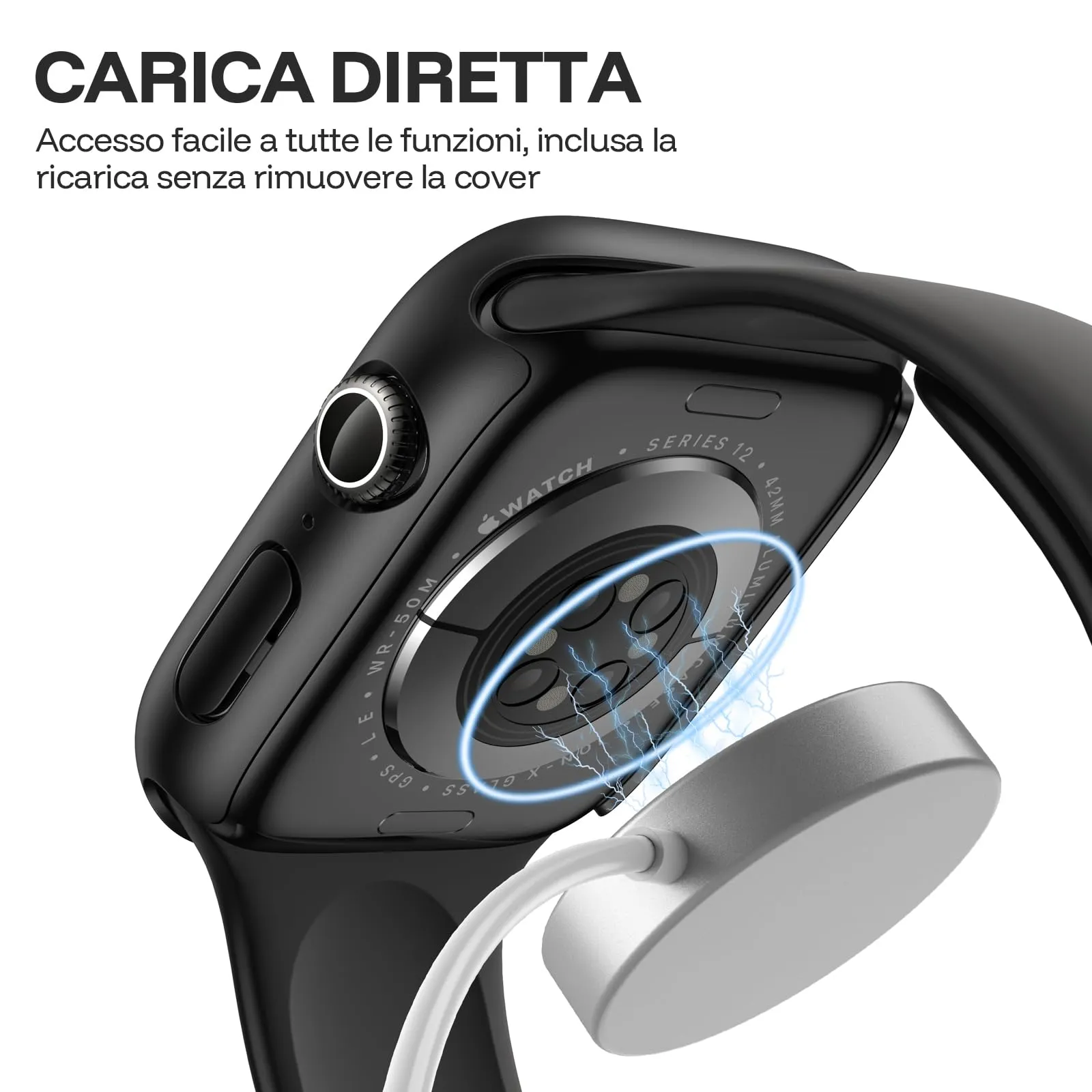 Misxi Cover con Vetro Temperato per Apple Watch Series 12 42mm, Nero (2 Pezzi) - immagine 5
