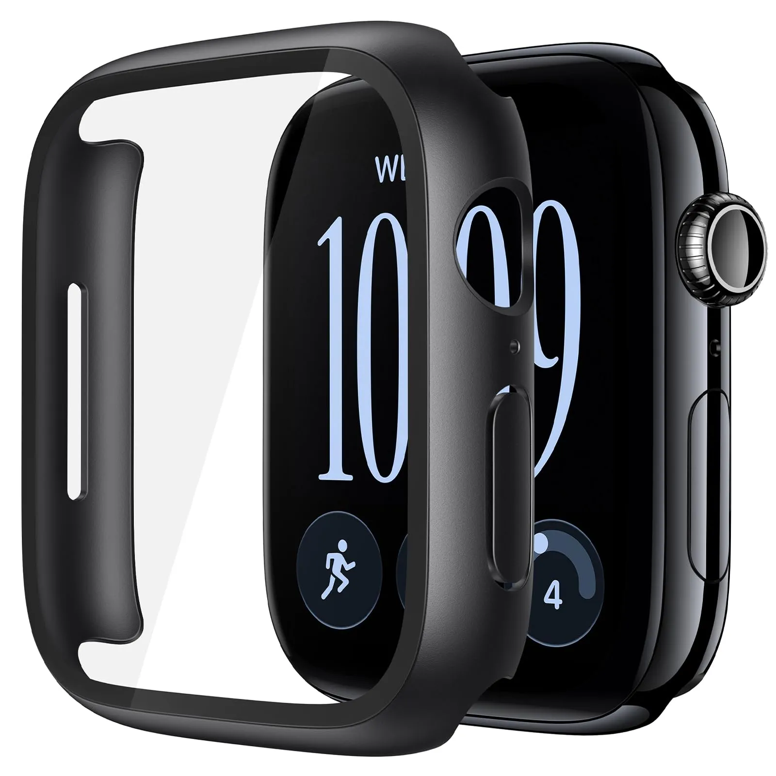 Misxi Cover con Vetro Temperato per Apple Watch Series 12 46mm, Nero, 2 Pezzi - immagine 1