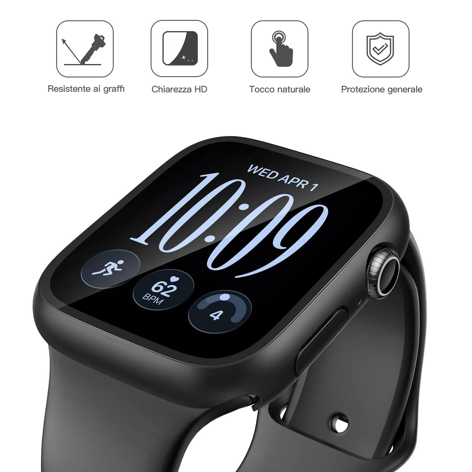 Misxi Cover con Vetro Temperato per Apple Watch Series 12 46mm, Nero, 2 Pezzi - immagine 2