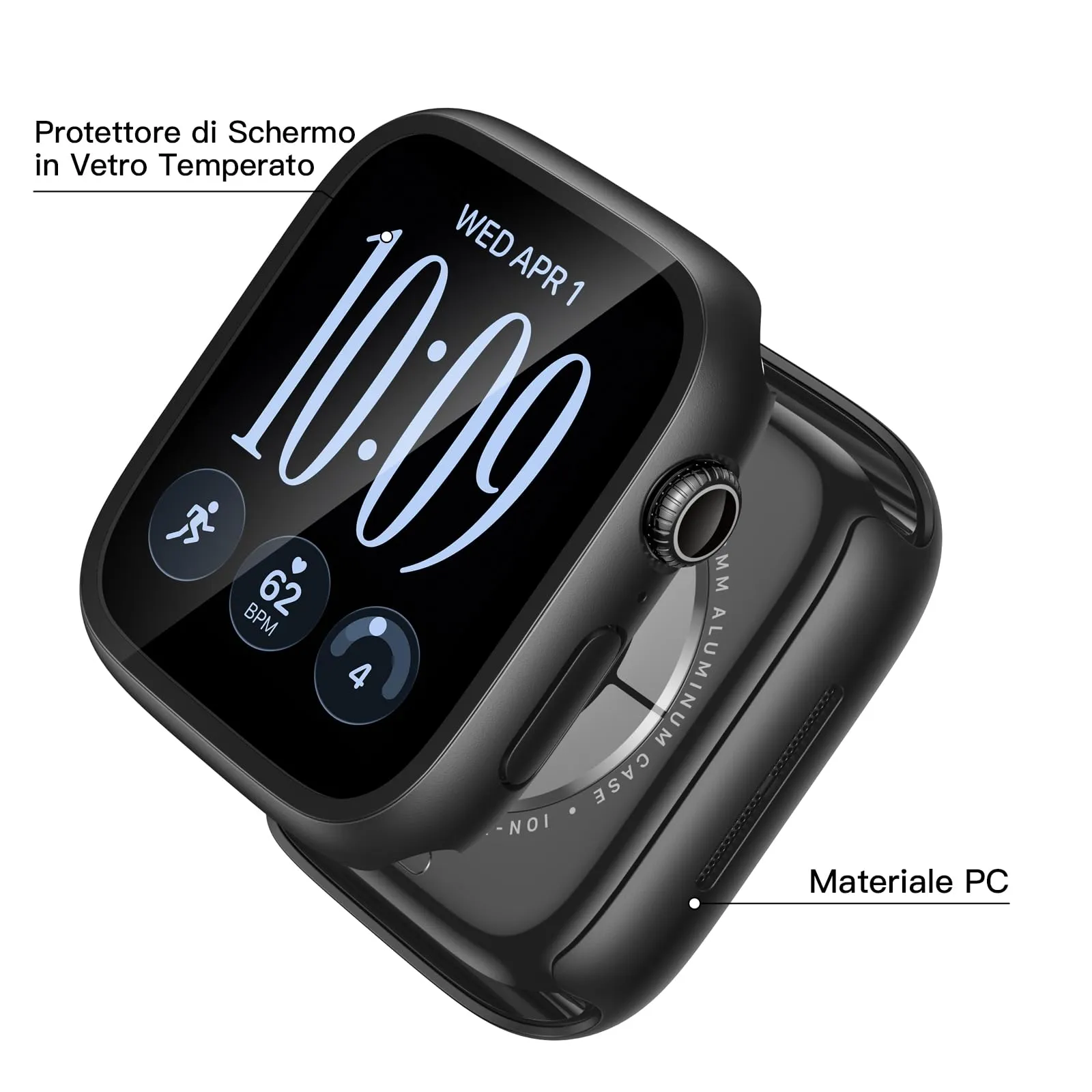 Misxi Cover con Vetro Temperato per Apple Watch Series 12 46mm, Nero, 2 Pezzi - immagine 3