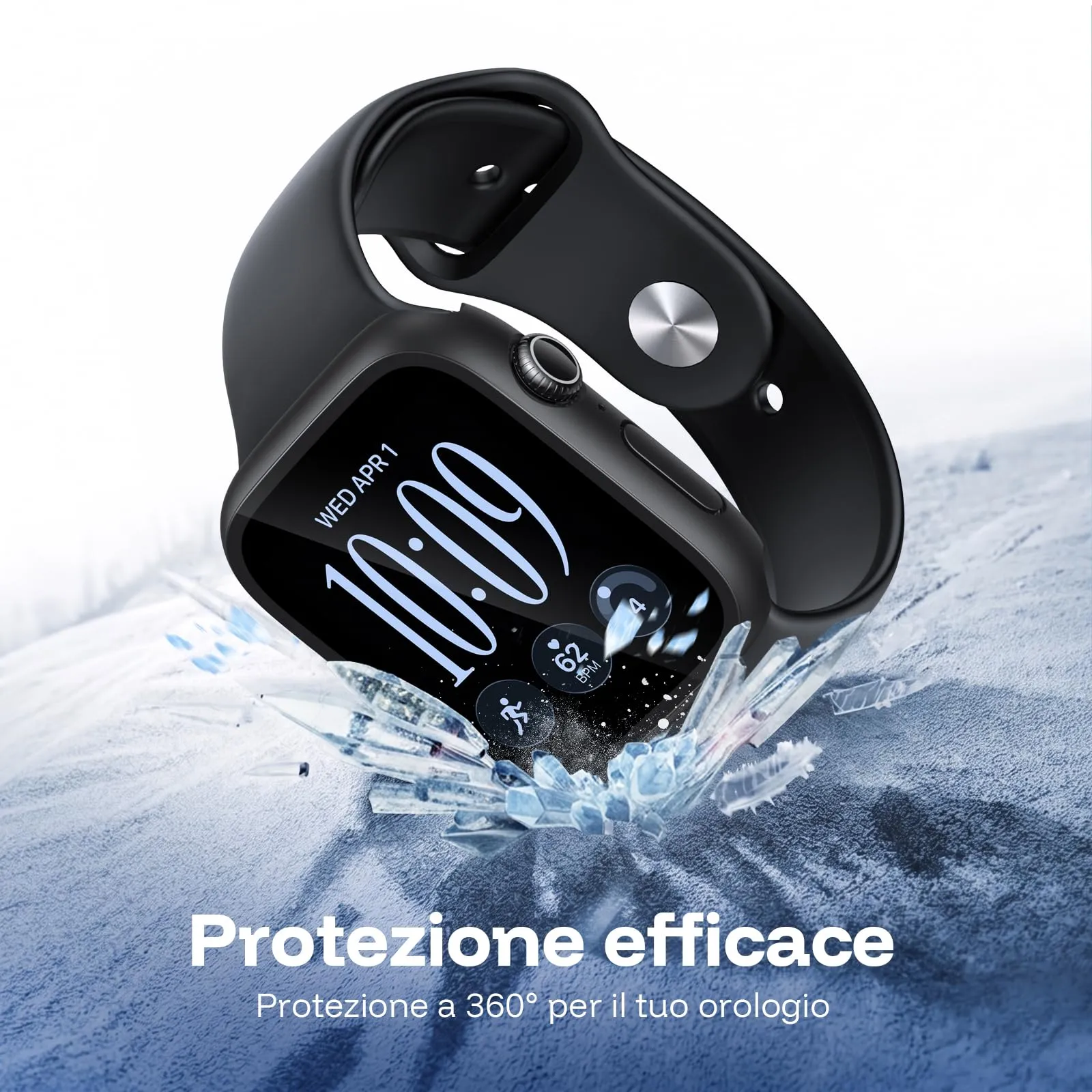 Misxi Cover con Vetro Temperato per Apple Watch Series 12 46mm, Nero, 2 Pezzi - immagine 5