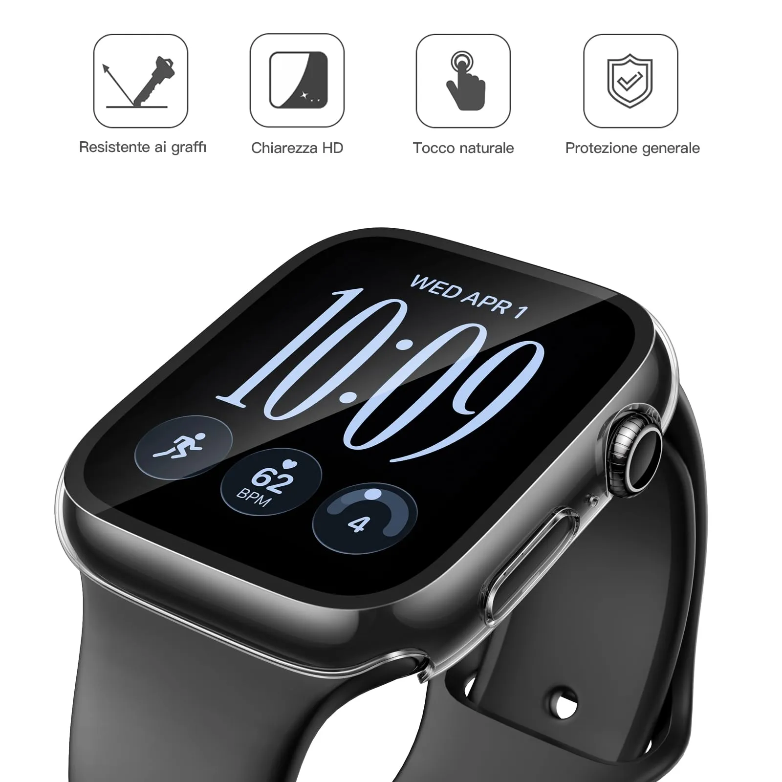Misxi Cover con Vetro Temperato per Apple Watch Series 12 46mm, Trasparente (2 Pezzi) - immagine 2