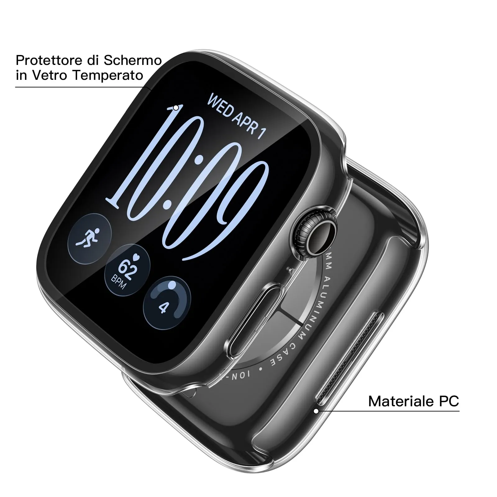 Misxi Cover con Vetro Temperato per Apple Watch Series 12 46mm, Trasparente (2 Pezzi) - immagine 3