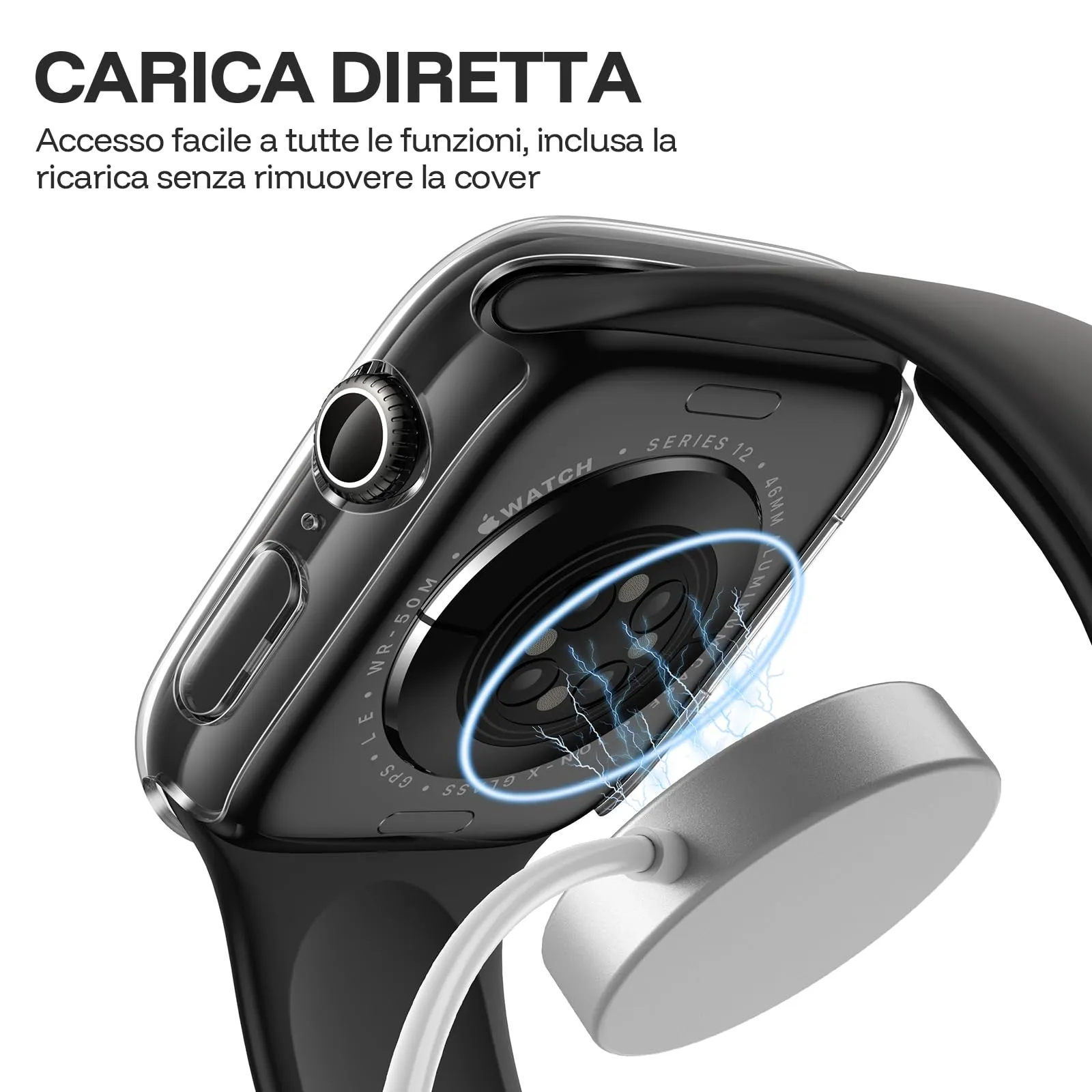 Misxi Cover con Vetro Temperato per Apple Watch Series 12 46mm, Trasparente (2 Pezzi) - immagine 4