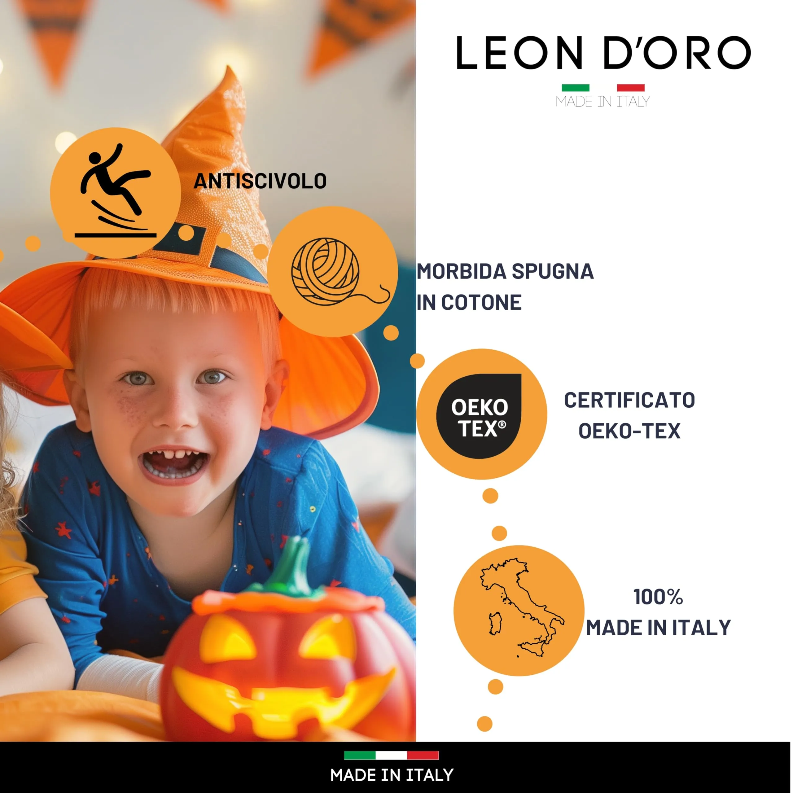 LEON D'ORO Calzini Bambino Antiscivolo in Cotone, Made in Italy, 23-28, Hallom - immagine 6
