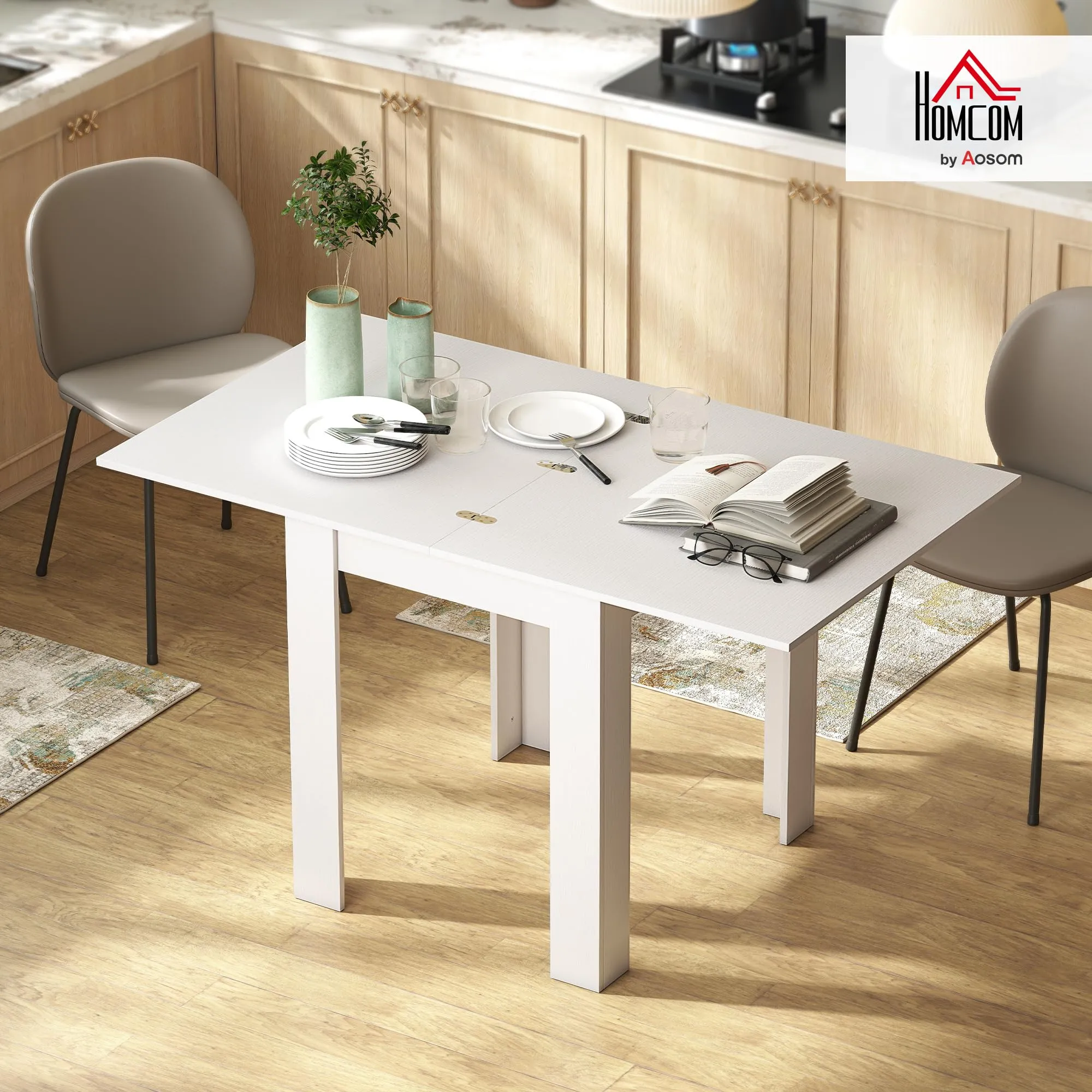 HOMCOM Tavolo da Pranzo Allungabile 70-140cm Bianco Effetto Legno - immagine 2