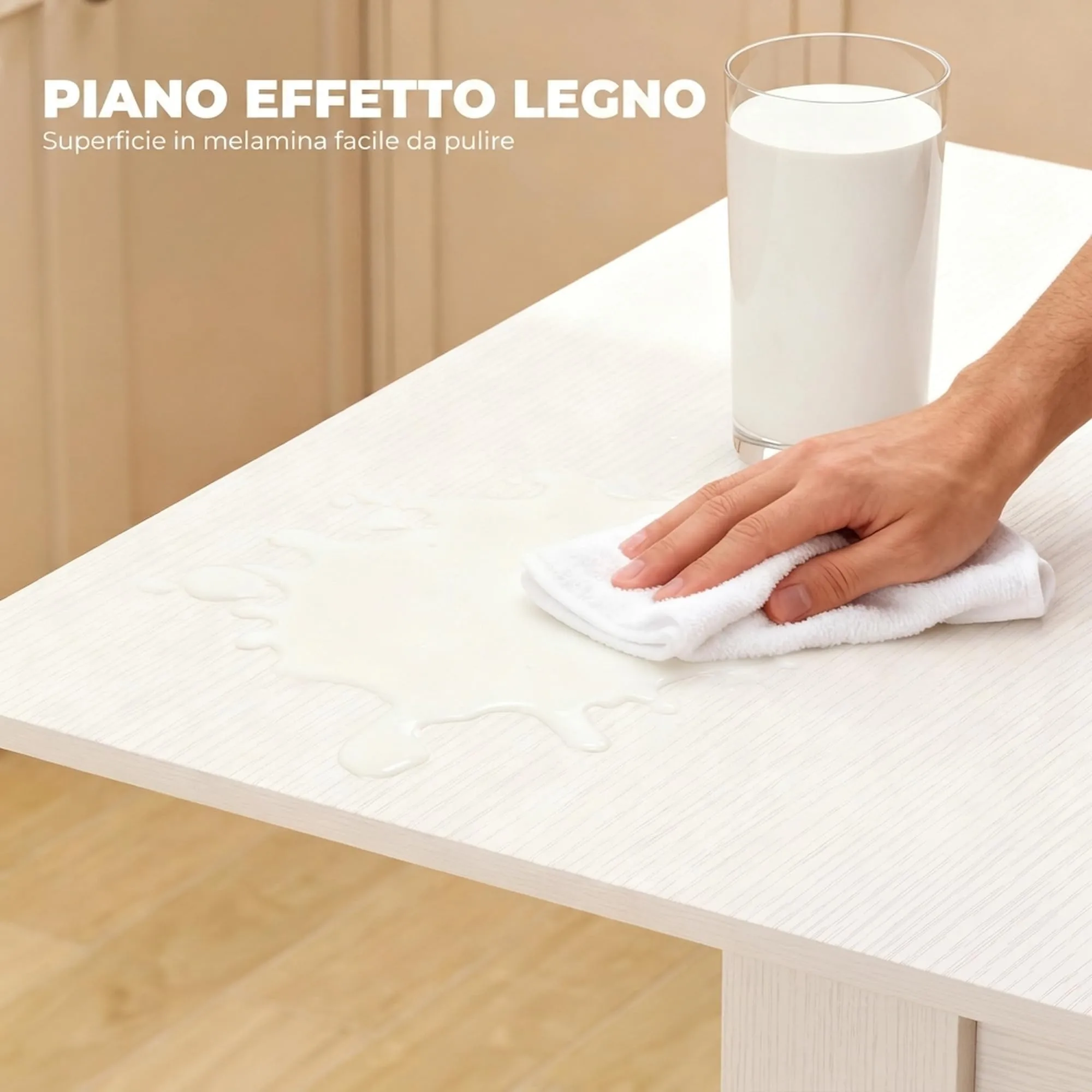 HOMCOM Tavolo da Pranzo Allungabile 70-140cm Bianco Effetto Legno - immagine 5