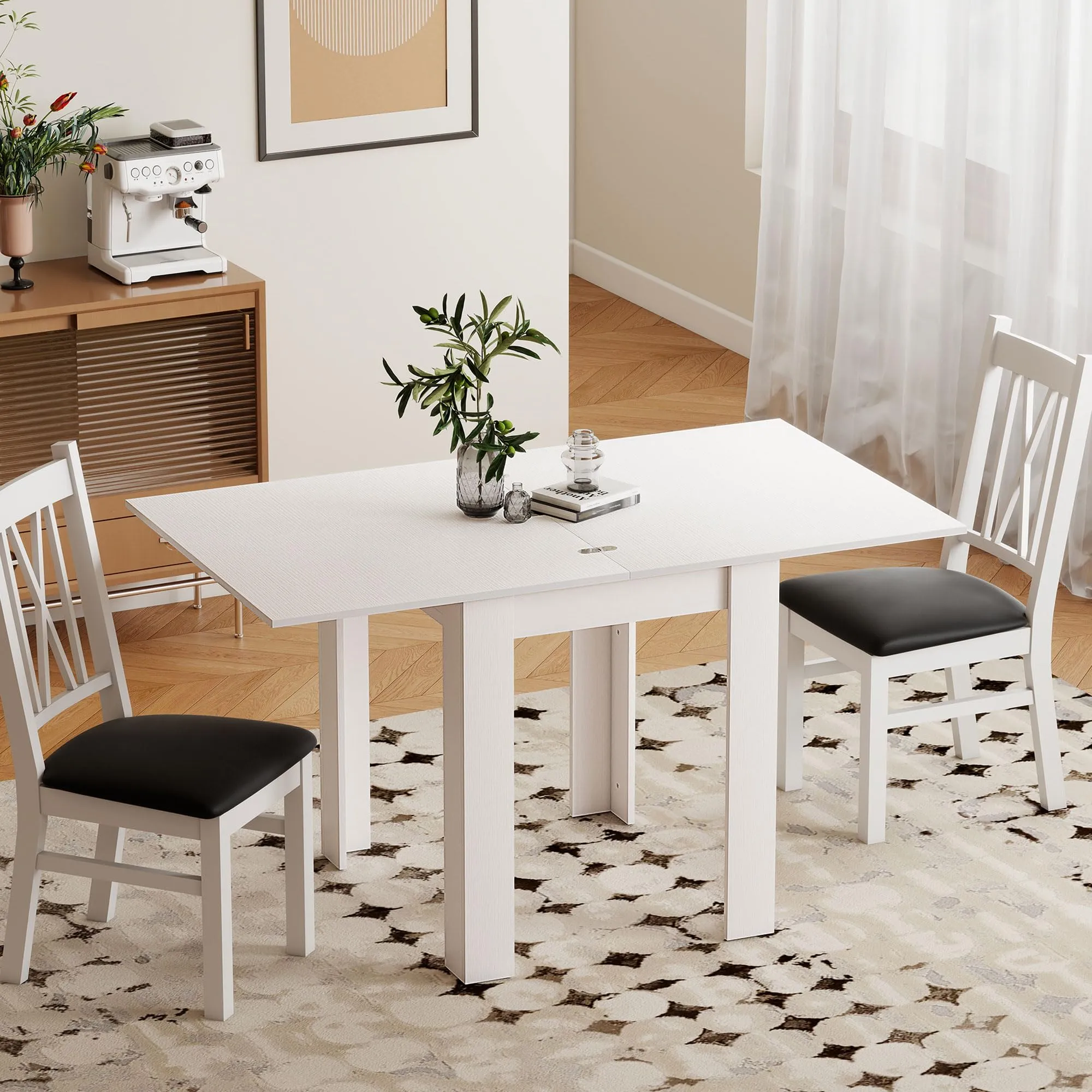 HOMCOM Tavolo da Pranzo Allungabile 70-140cm Bianco Effetto Legno - immagine 8