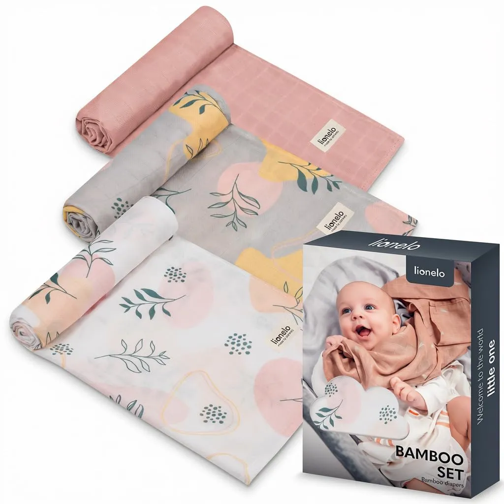 Lionelo Bamboo Set di 3 Mussole Neonato 70 x 70 cm in Cotone di Bambù 100% - immagine 1