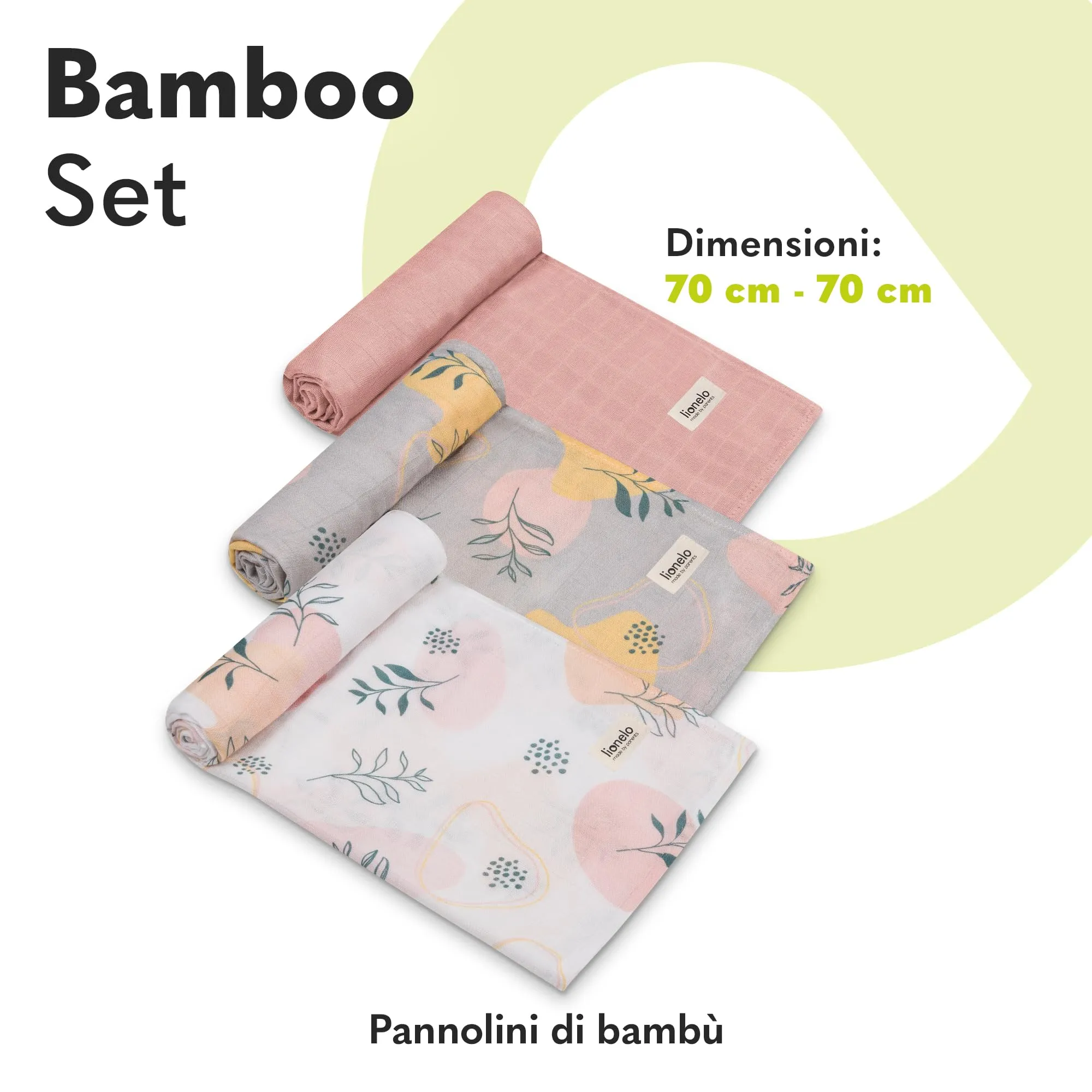 Lionelo Bamboo Set di 3 Mussole Neonato 70 x 70 cm in Cotone di Bambù 100% - immagine 2