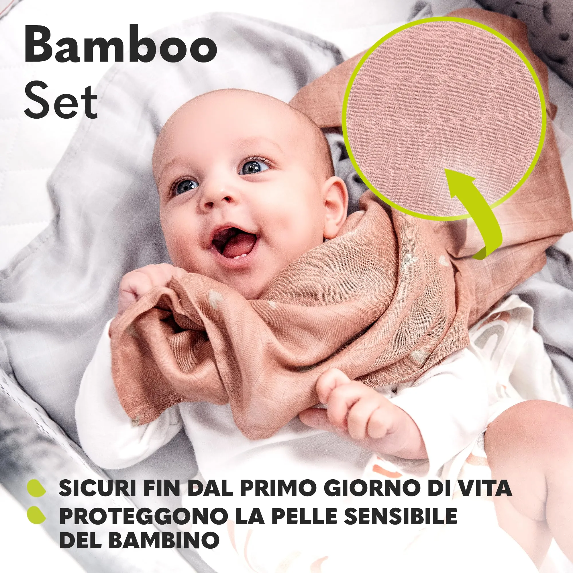 Lionelo Bamboo Set di 3 Mussole Neonato 70 x 70 cm in Cotone di Bambù 100% - immagine 4