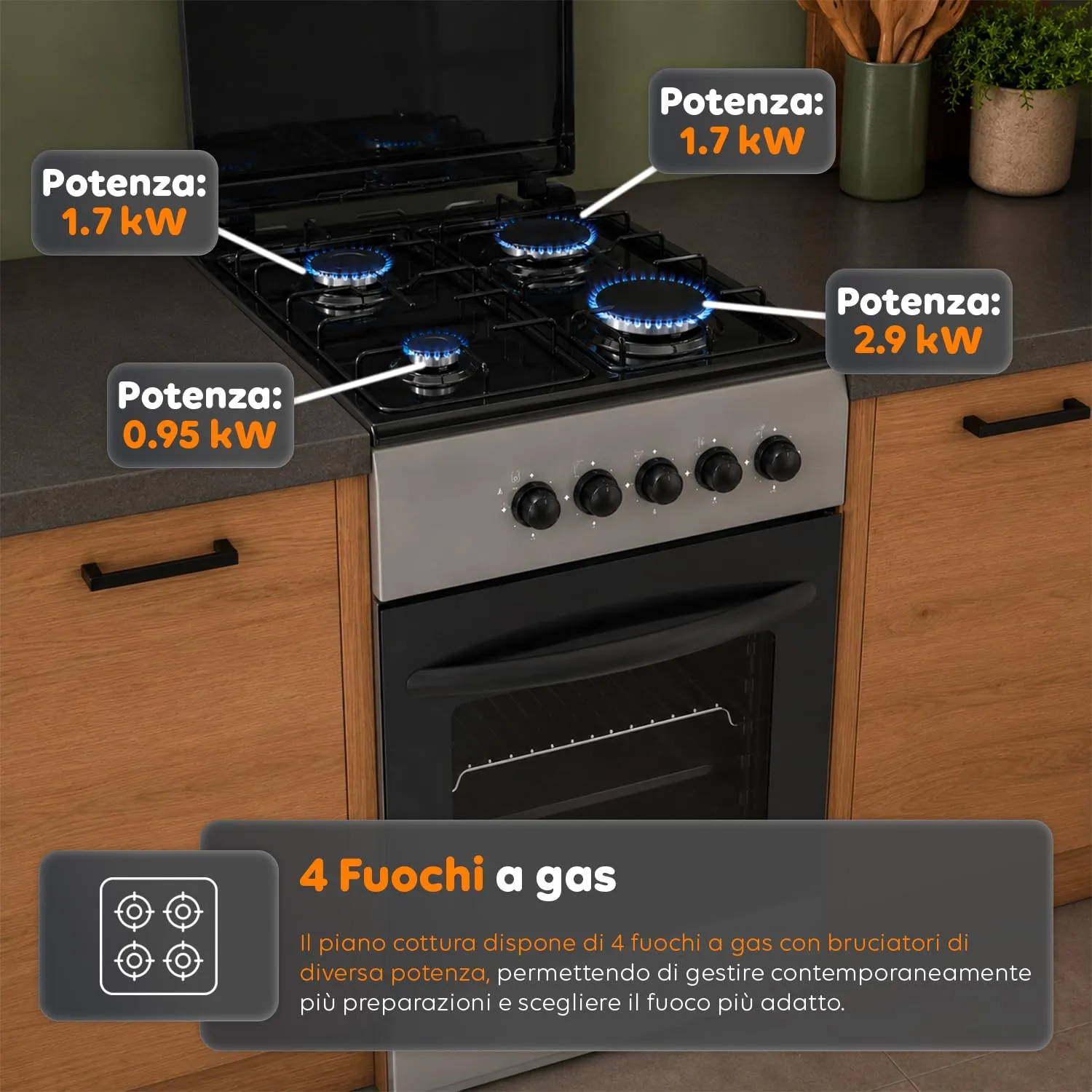 Avilia Cucina a Gas 50x50 cm con Forno 49 Litri e 4 Fuochi - immagine 2