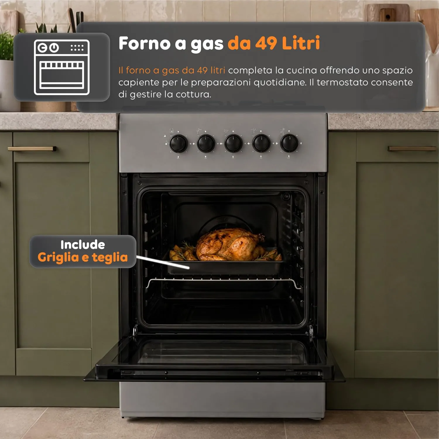 Avilia Cucina a Gas 50x50 cm con Forno 49 Litri e 4 Fuochi - immagine 3