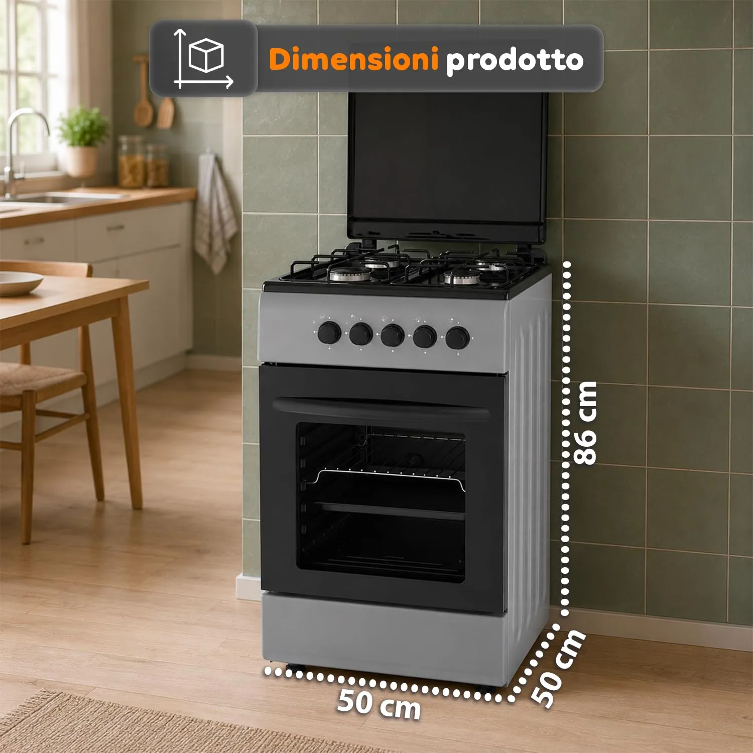 Avilia Cucina a Gas 50x50 cm con Forno 49 Litri e 4 Fuochi - immagine 9