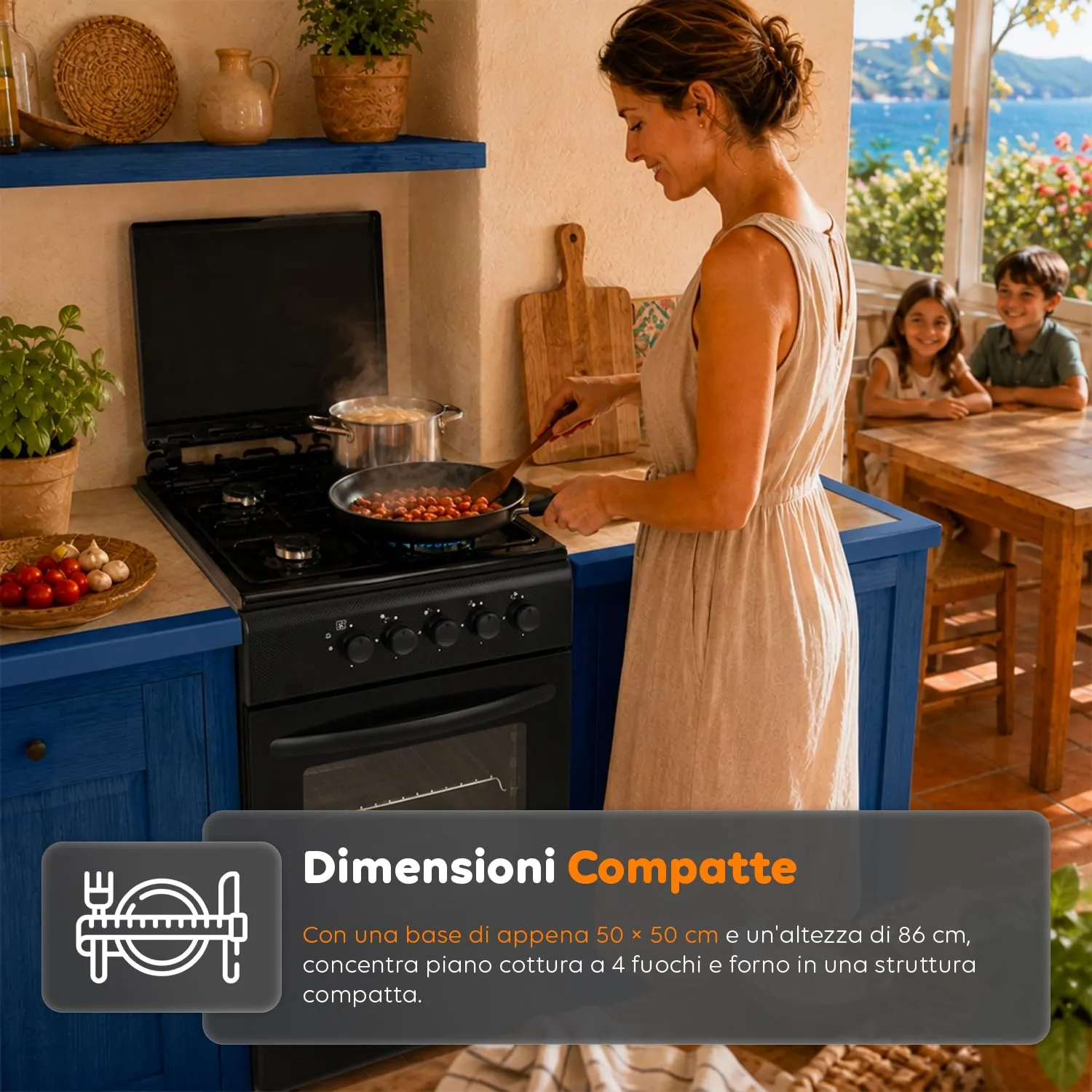 Avilia Cucina a Gas 50x50 cm con Forno 49 Litri, 4 Fuochi, Valvole di Sicurezza, Nero - immagine 4