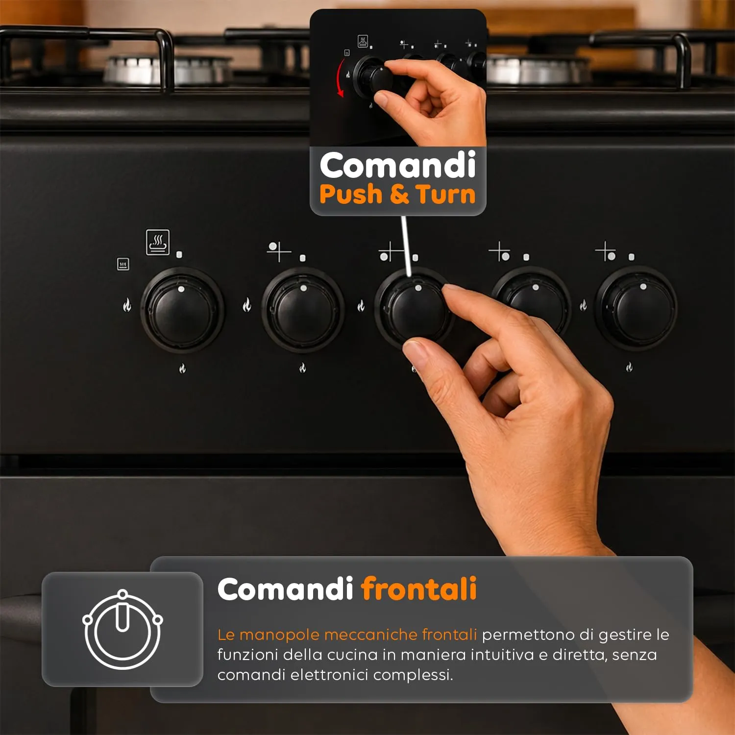 Avilia Cucina a Gas 50x50 cm con Forno 49 Litri, 4 Fuochi, Valvole di Sicurezza, Nero - immagine 5
