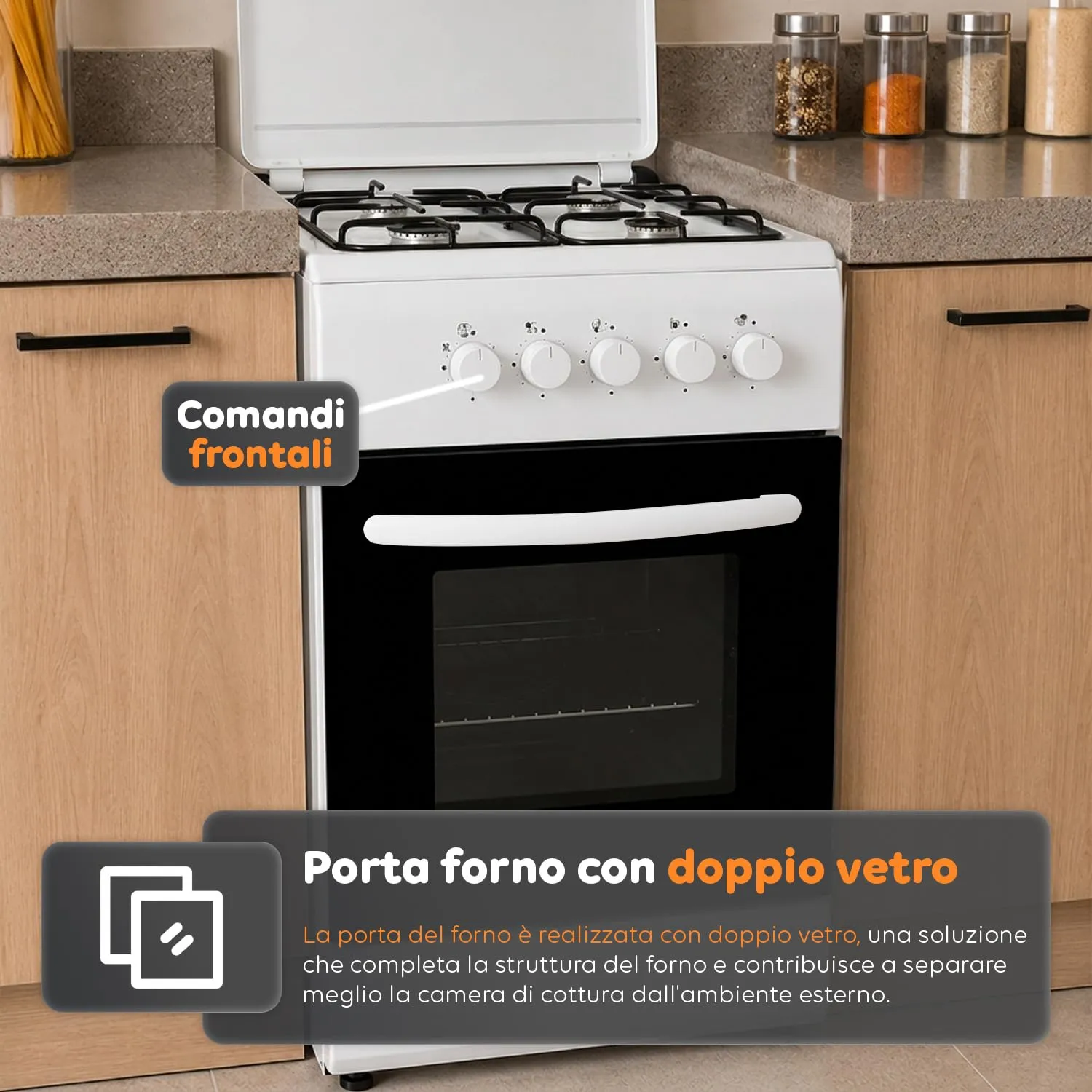 Avilia Cucina a Gas 50x50 cm con Forno 49L e 4 Fuochi, Bianco - immagine 4