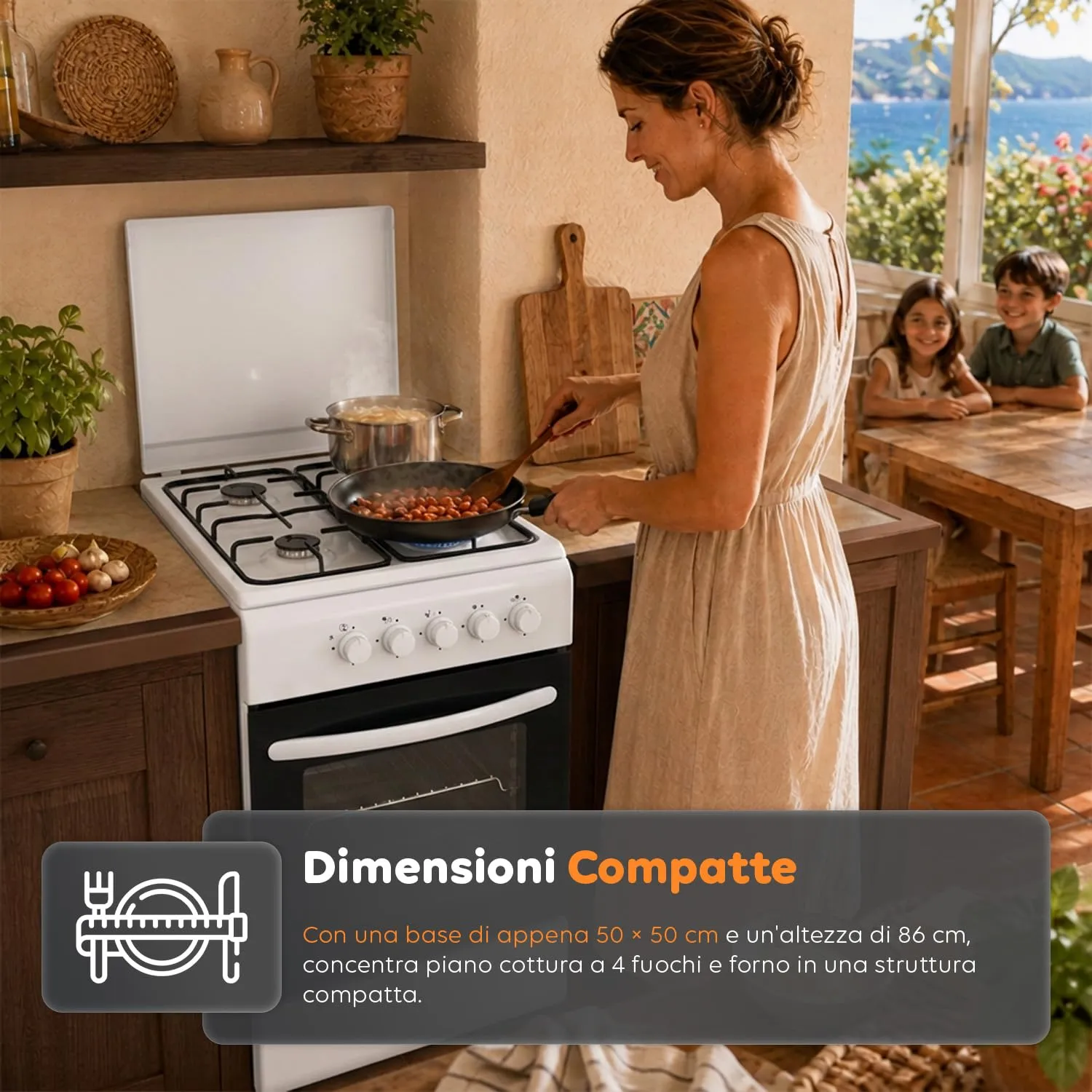 Avilia Cucina a Gas 50x50 cm con Forno 49L e 4 Fuochi, Bianco - immagine 5