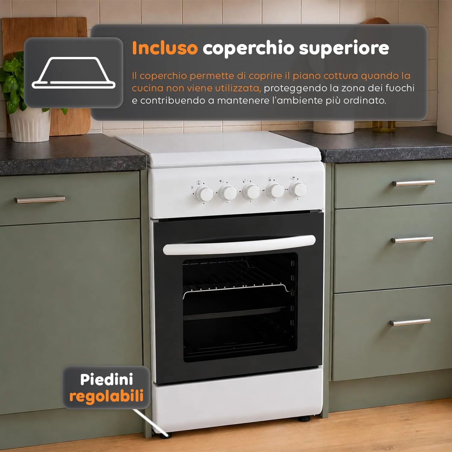 Avilia Cucina a Gas 50x50 cm con Forno 49L e 4 Fuochi, Bianco - immagine 7
