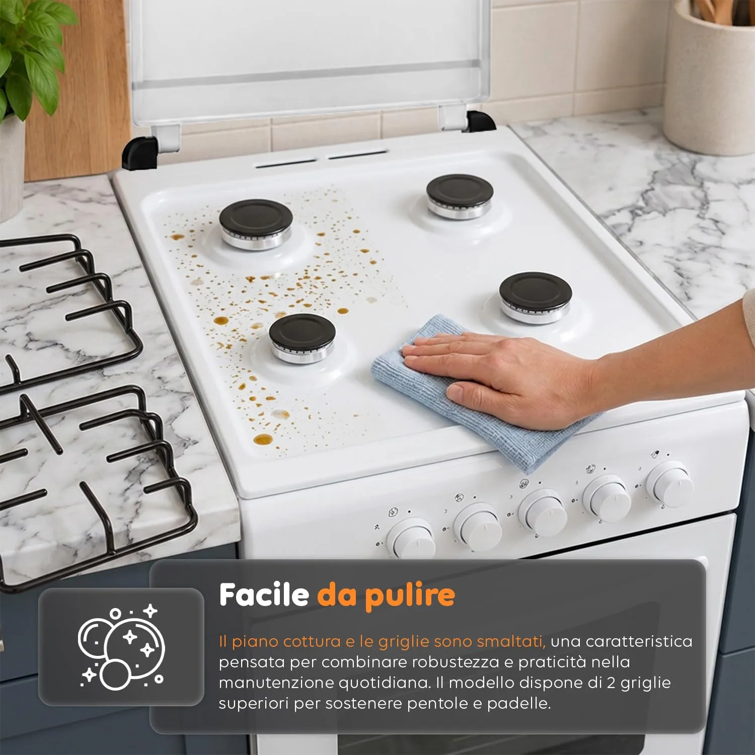Avilia Cucina a Gas 50x50 cm con Forno 49L e 4 Fuochi, Bianco - immagine 8