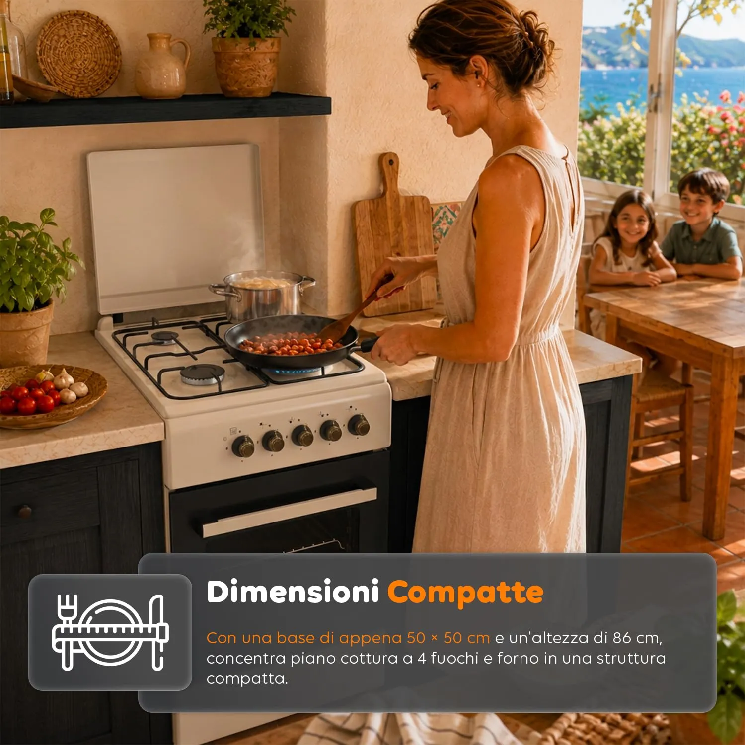 Avilia Cucina a Gas 50x50 cm con Forno 49L e 4 Fuochi, Colore Crema - immagine 5