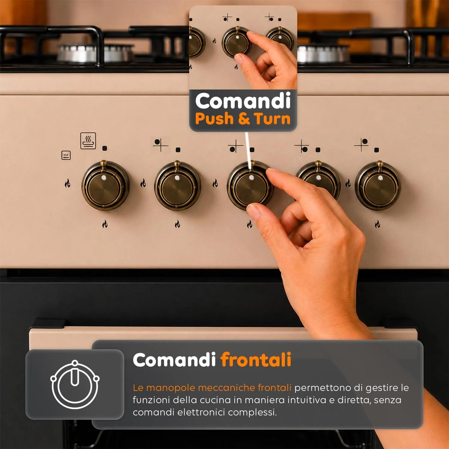 Avilia Cucina a Gas 50x50 cm con Forno 49L e 4 Fuochi, Colore Crema - immagine 6