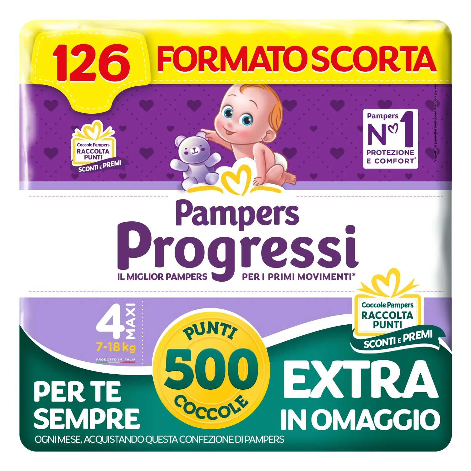 Pampers Progressi Maxi, Taglia 4 (7-18 kg), 126 Pannolini Bambino - immagine 1