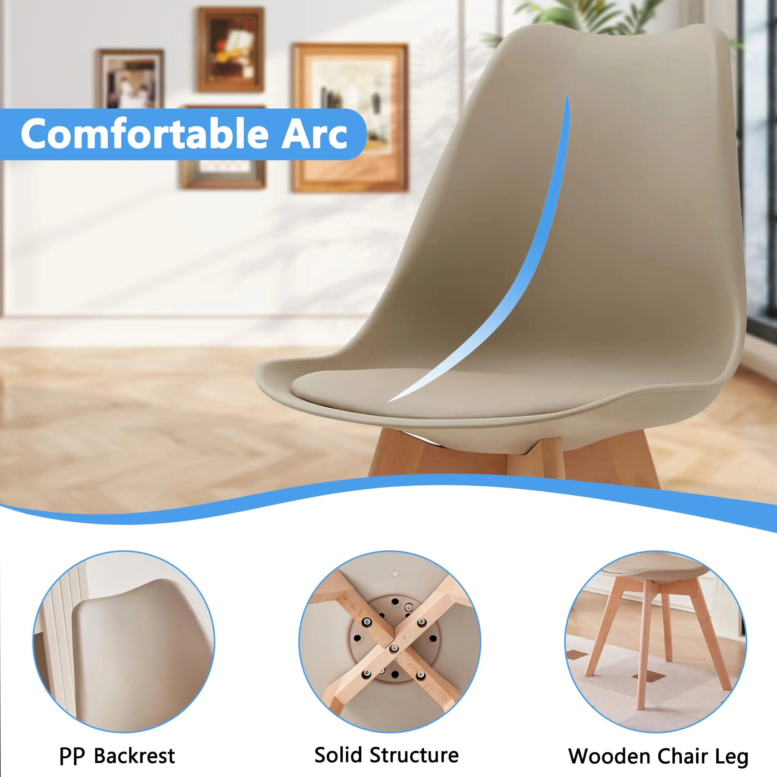 GrandCA HOME Set di 2 Sedie Imbottite con Gambe in Legno di Faggio, Cachi - immagine 3