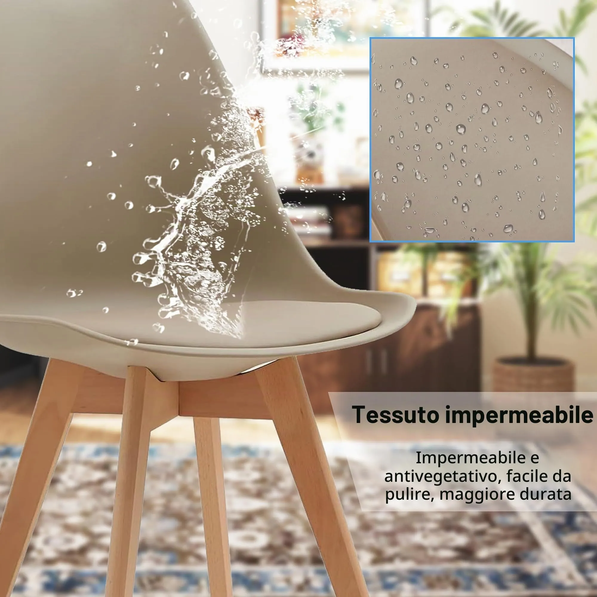 GrandCA HOME Set di 2 Sedie Imbottite con Gambe in Legno di Faggio, Cachi - immagine 4