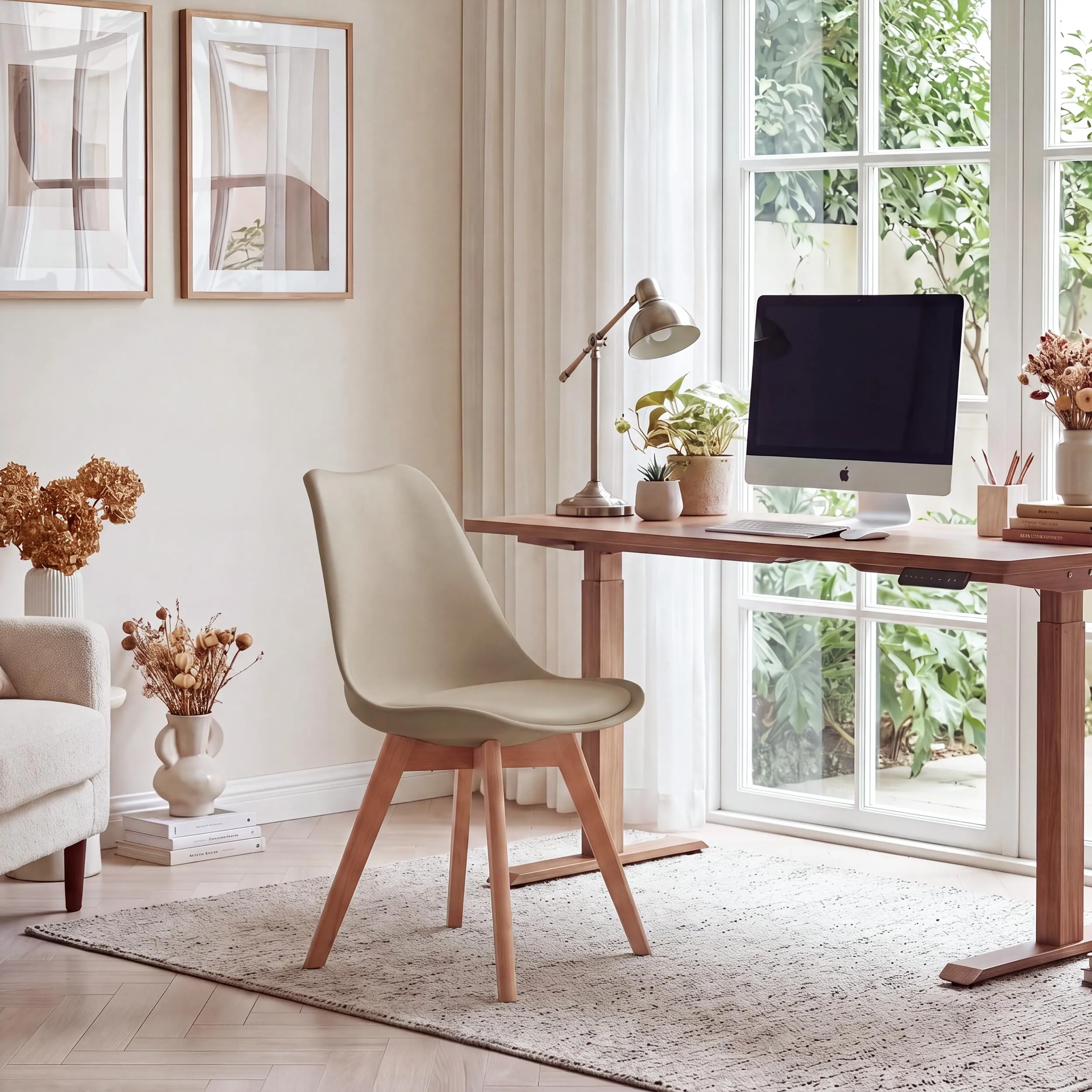 GrandCA HOME Set di 2 Sedie Imbottite con Gambe in Legno di Faggio, Cachi - immagine 7