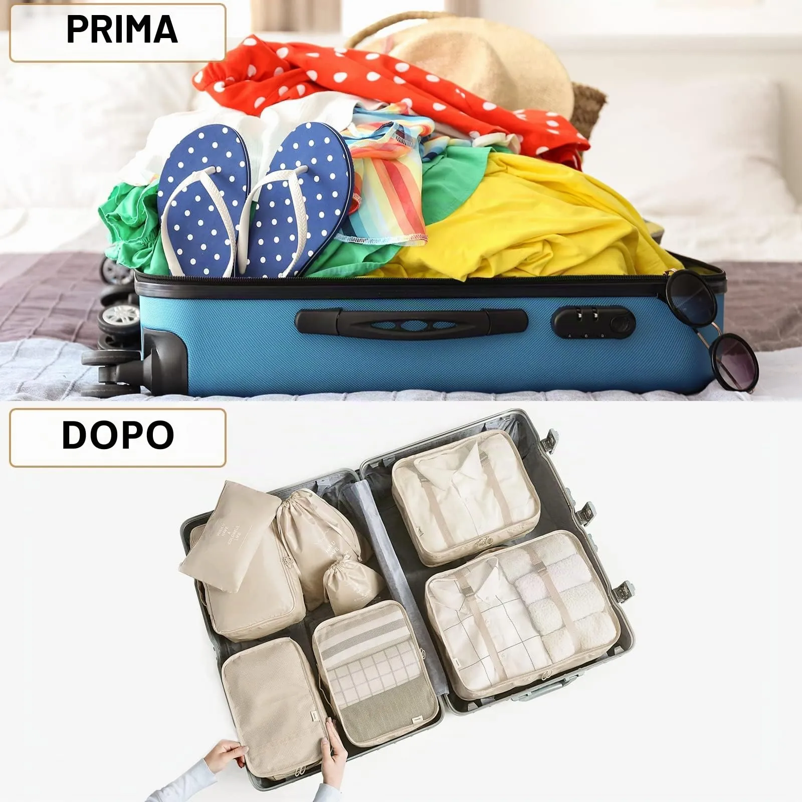 BillyBath Set 8 Organizer da Viaggio Packing Cubes, Beige - immagine 2