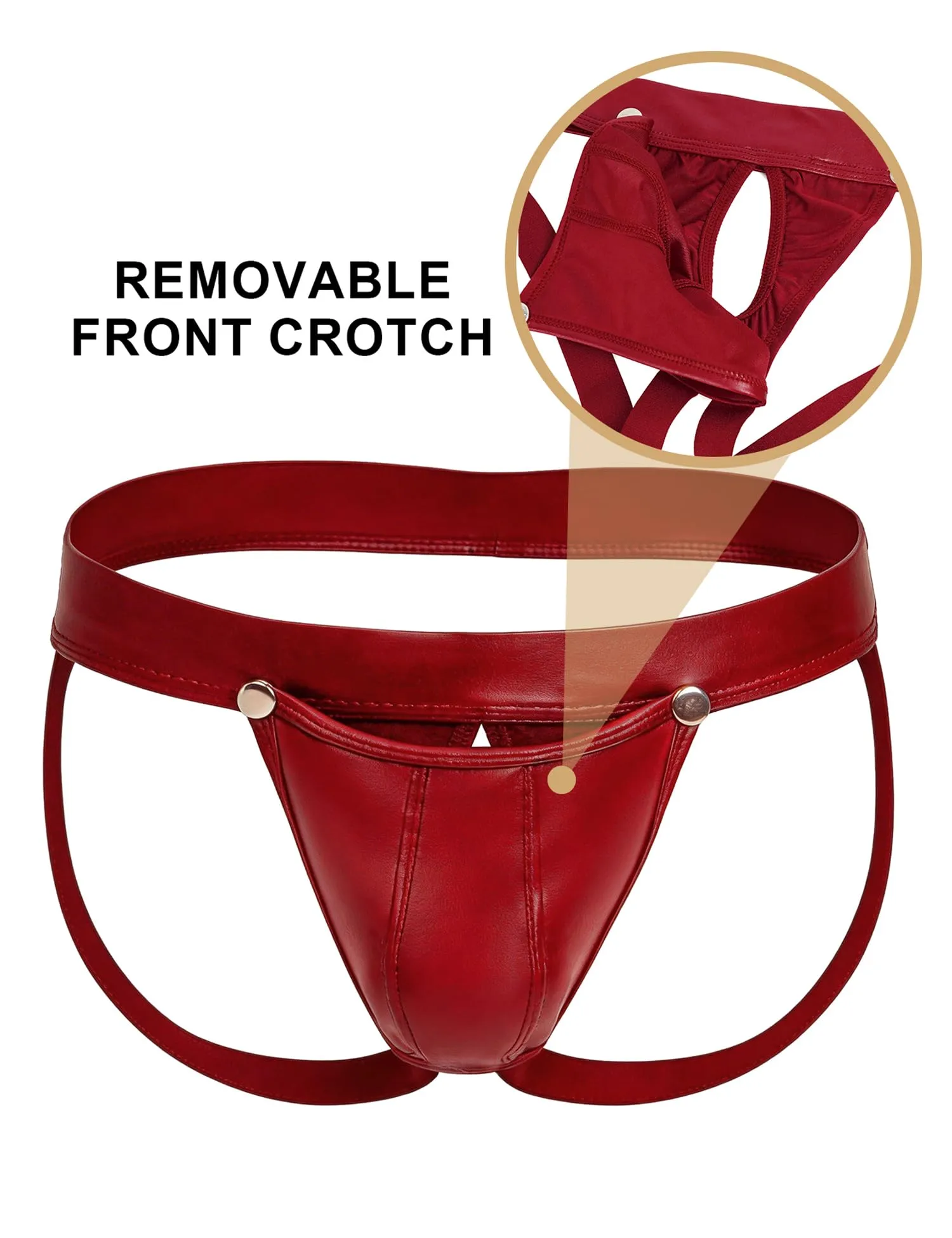 ohyeahlady Jockstrap Uomo Aperto Davanti in Pelle, Rosso, XXL - immagine 4