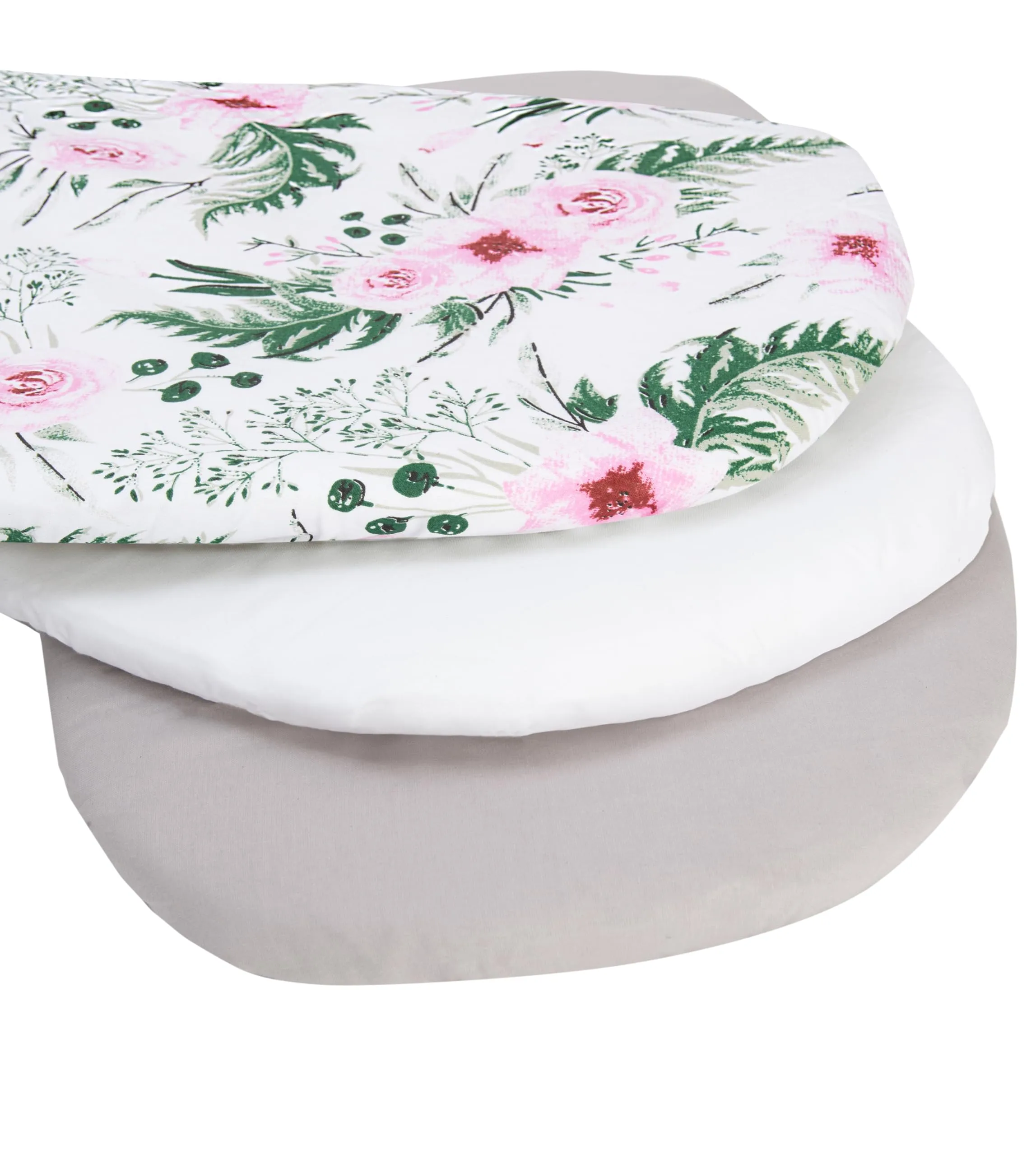 Medi Partners Lenzuola Lettino Culla 86x40 Set da 3 in Cotone per Navicella Neonato e Passeggino, Fiori Rosa-Bianco-Grigio - immagine 2