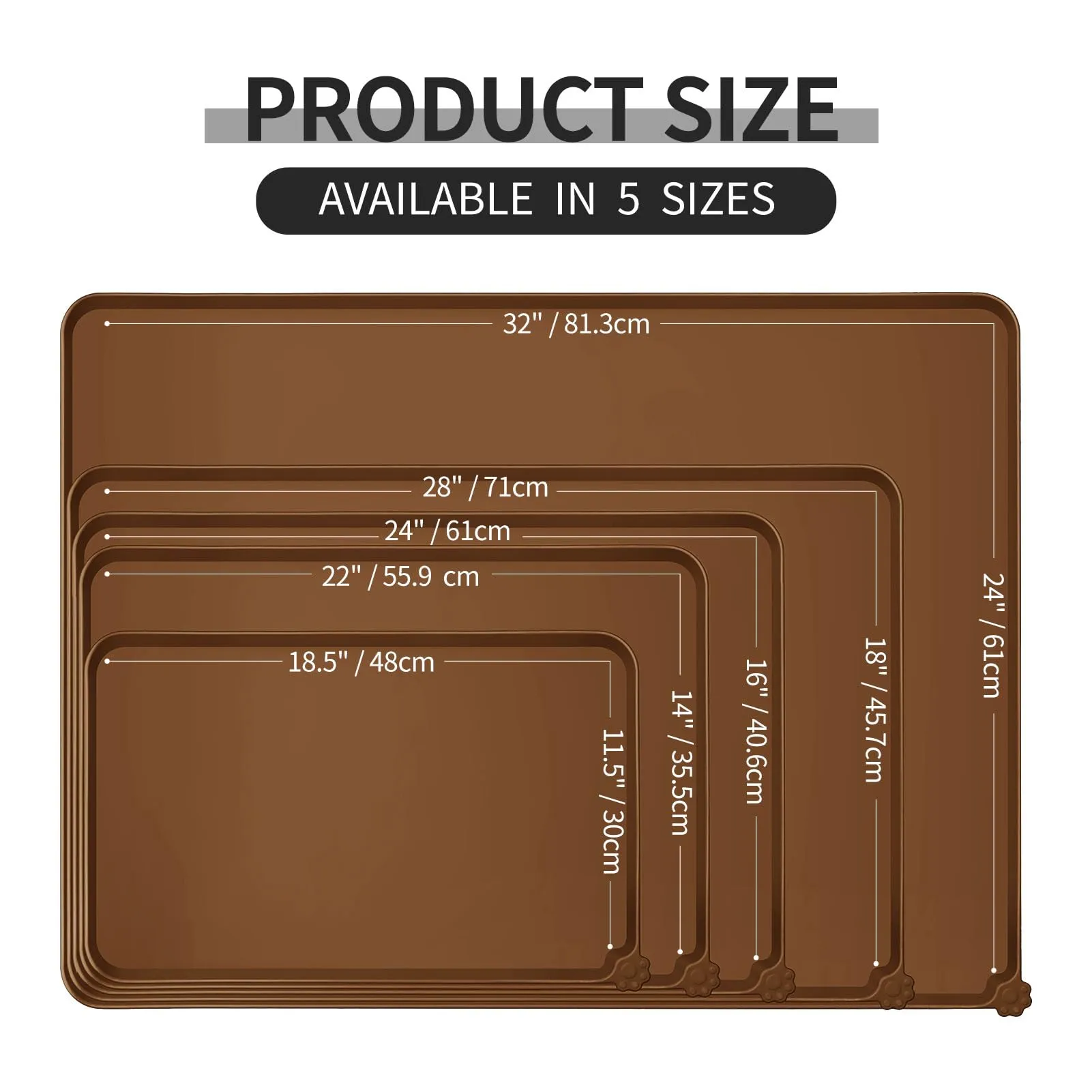 Reopet Tappetino in Silicone per Cibo e Acqua per Animali Domestici, Impermeabile e Antispill, 71 x 45 cm, Marrone - immagine 2