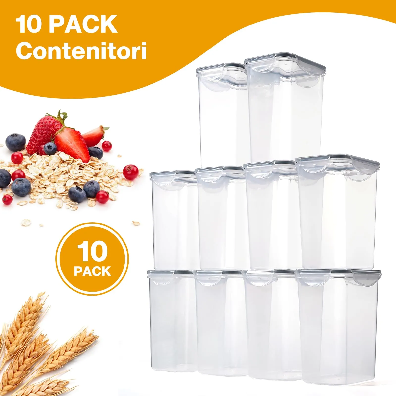 YASHE Contenitori Ermetici per Alimenti in Plastica Senza BPA, 10 Pezzi x 1.5L - immagine 5