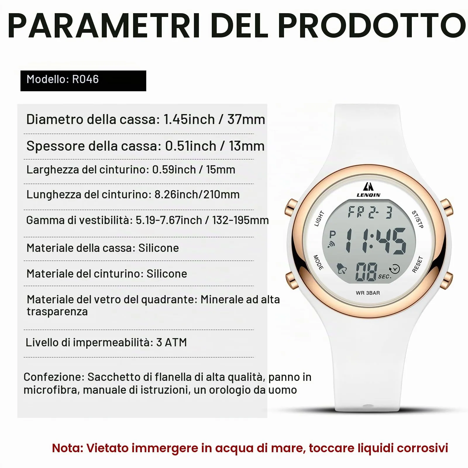LN LENQIN Orologio Digitale da Donna Sportivo Cinturino Silicone 3ATM R046 - immagine 7