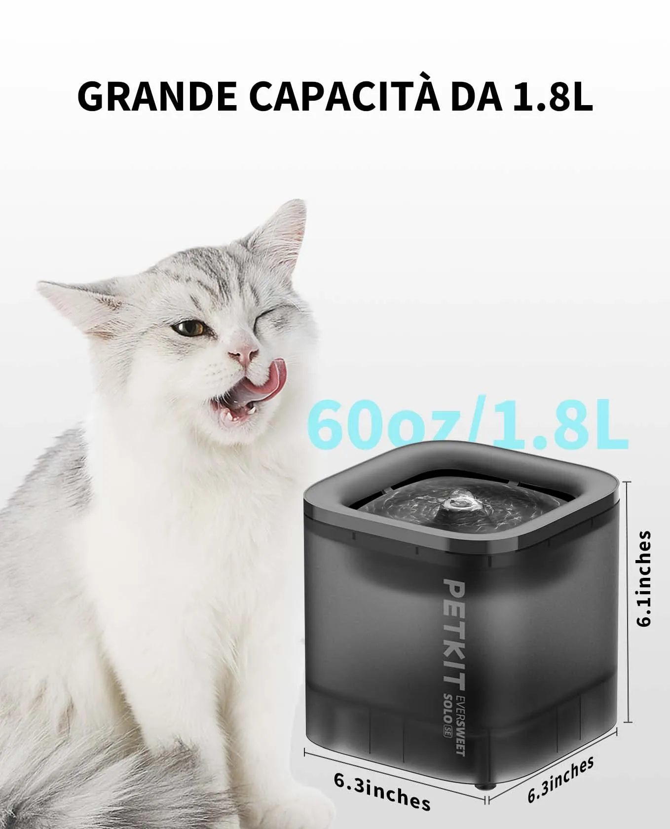 PETKIT CYBERTAIL Fontanella per Gatti e Cani, Pompa dell'Acqua Senza Fili, Elemento Filtrante 3.0, 1.8 L - immagine 6