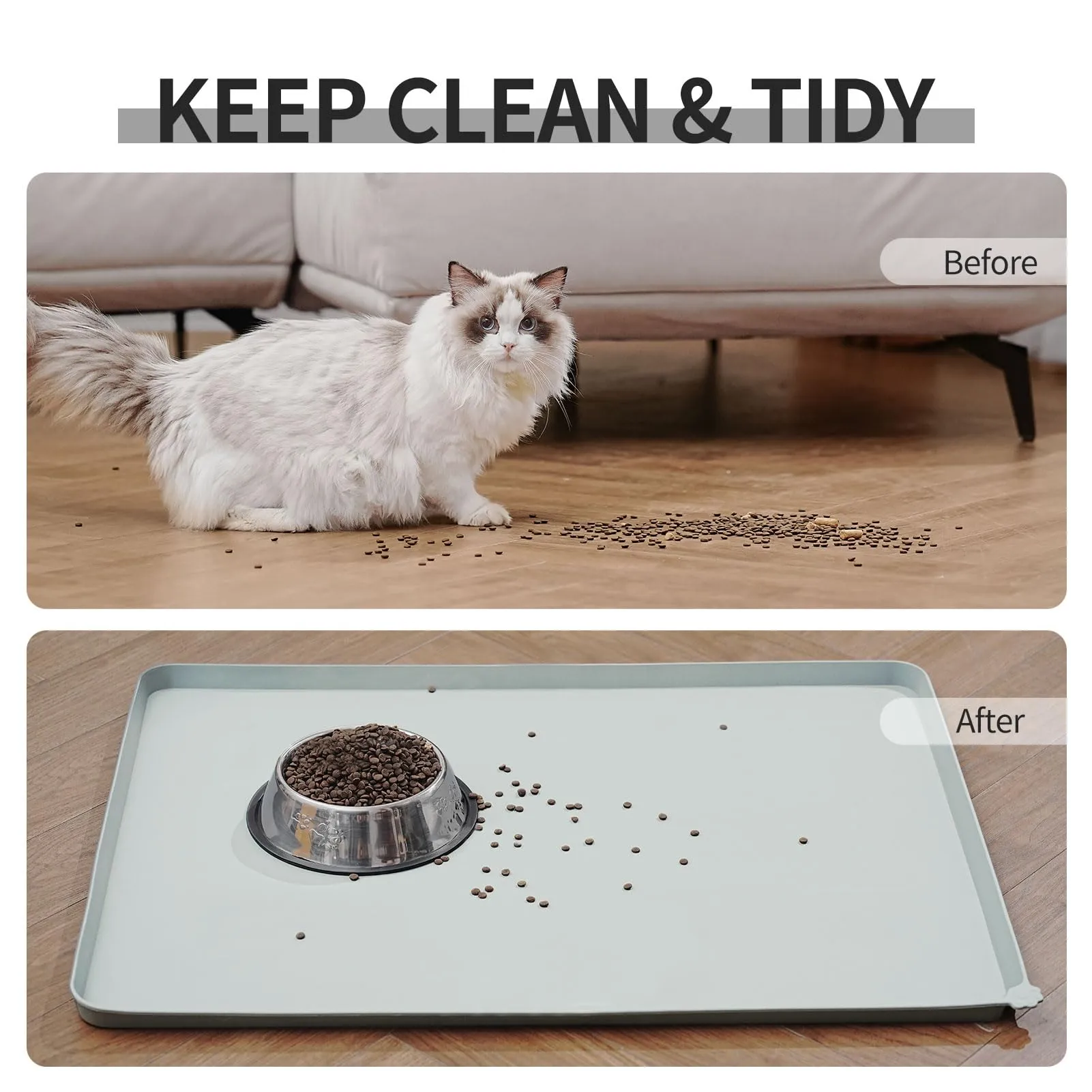 Reopet Tappetino in Silicone per Ciotola Cani e Gatti, 71 x 45 cm, Grigio chiaro - immagine 6