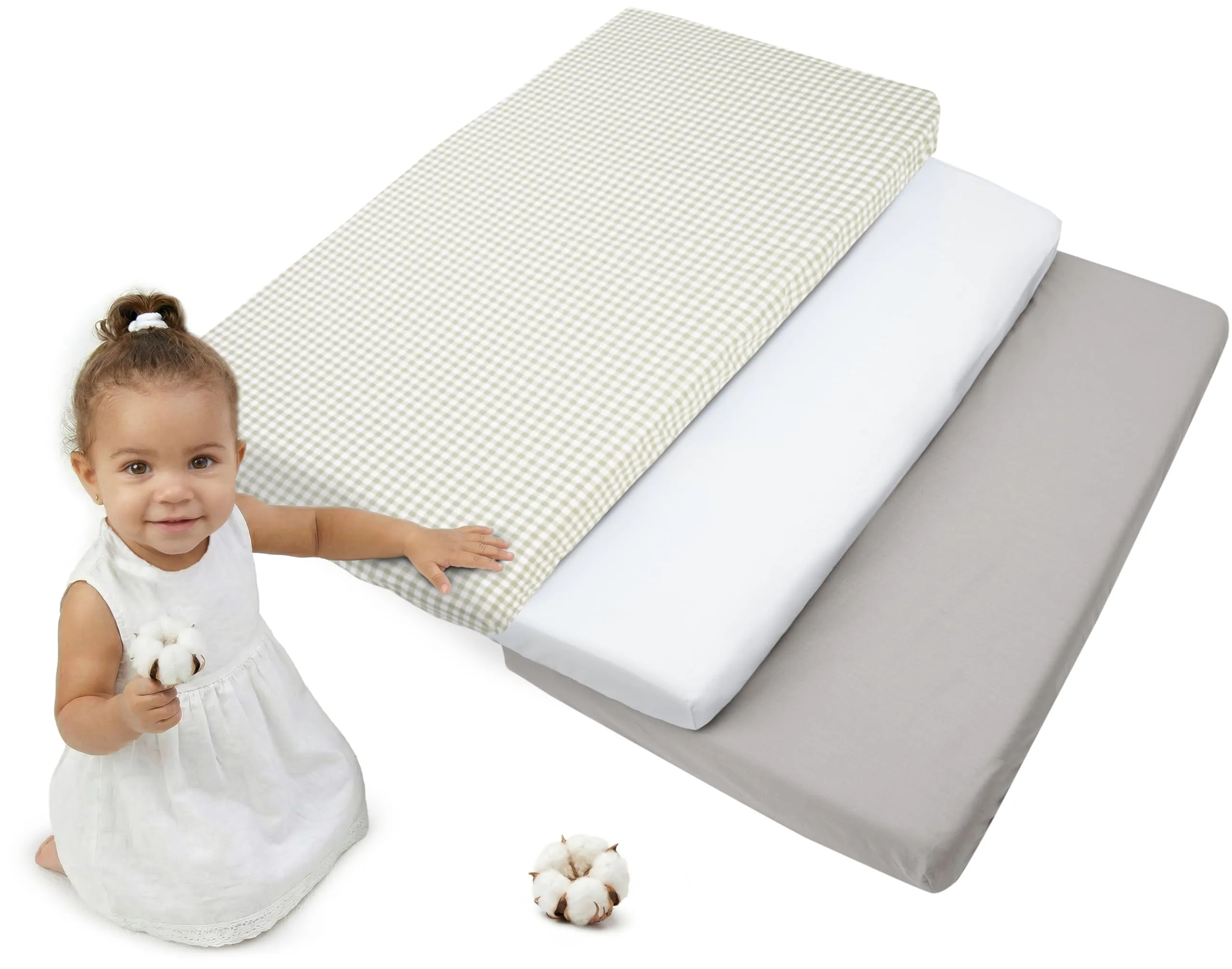 Medi Partners Set di 3 Lenzuola con Angoli per Lettino Neonato 60x120, 100% Cotone (Griglia - Bianco - Grigio) - immagine 1
