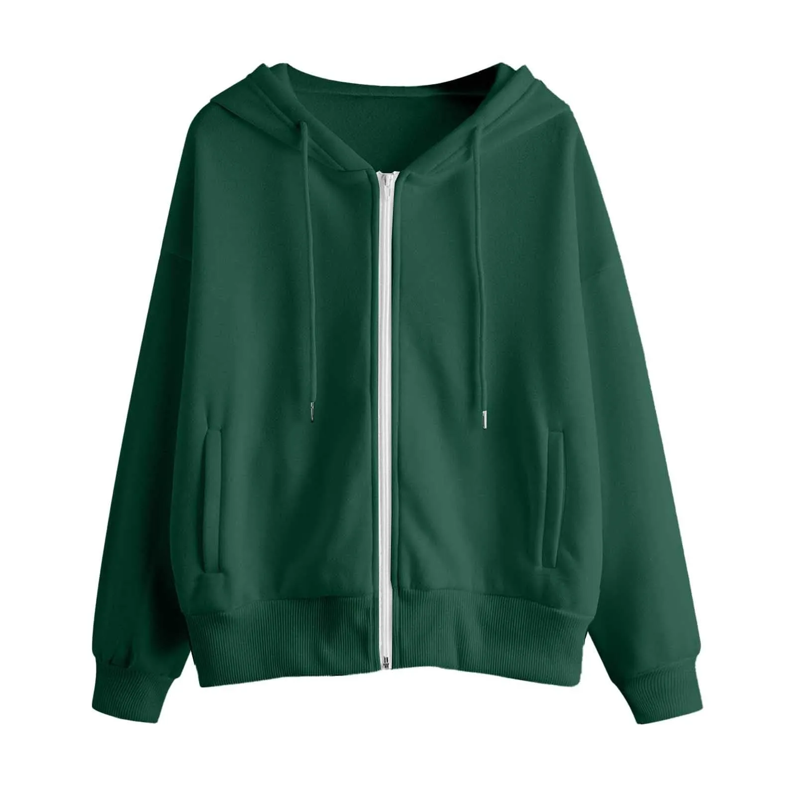 Viunychn Felpa Donna con Zip e Cappuccio in Cotone, Taglio Oversize, Tinta Unita - immagine 4