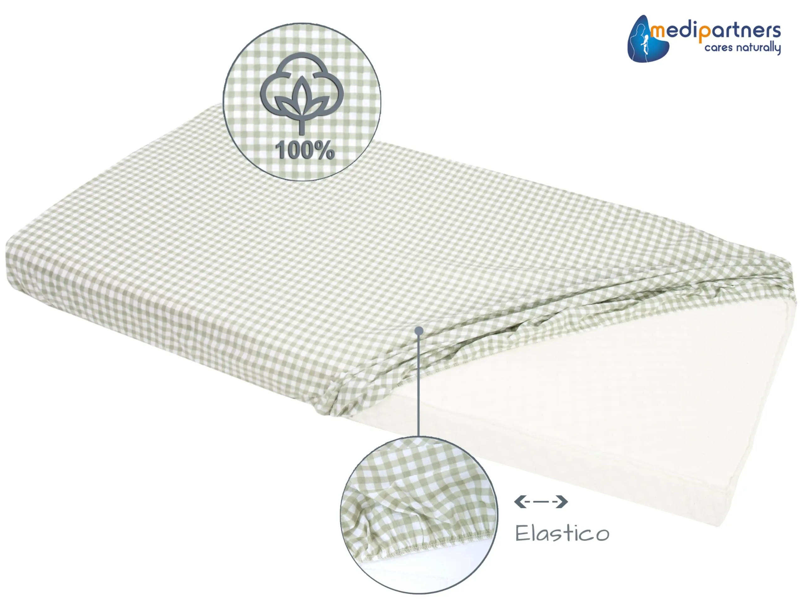 Medi Partners Set 3 Lenzuoli con Angoli per Lettino Neonato 70x140, 100% Cotone (Griglia - Bianco - Grigio) - immagine 6