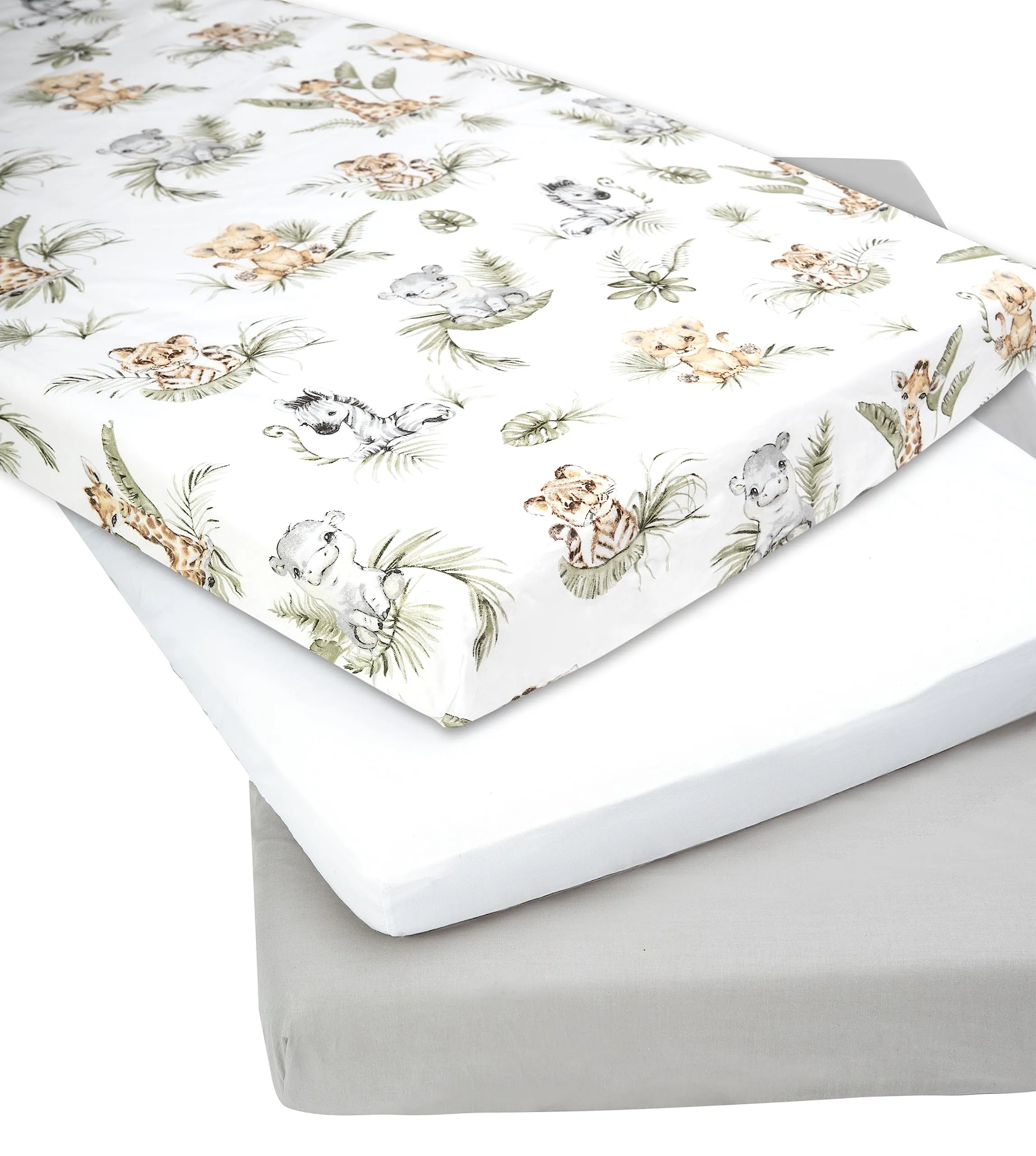 Medi Partners Set 3 Lenzuola con Angoli per Lettino Neonato 70x140, 100% Cotone (Safari-Bianco-Grigio) - immagine 2