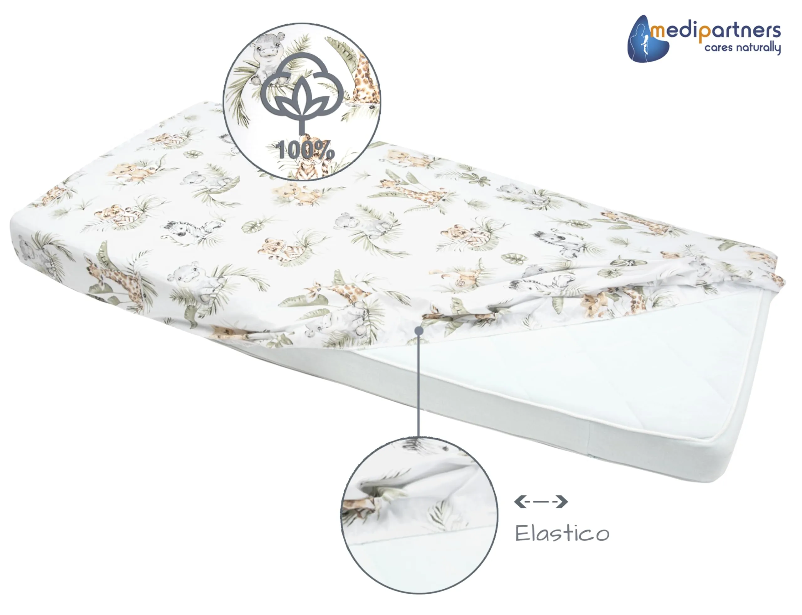 Medi Partners Set 3 Lenzuola con Angoli per Lettino Neonato 70x140, 100% Cotone (Safari-Bianco-Grigio) - immagine 6
