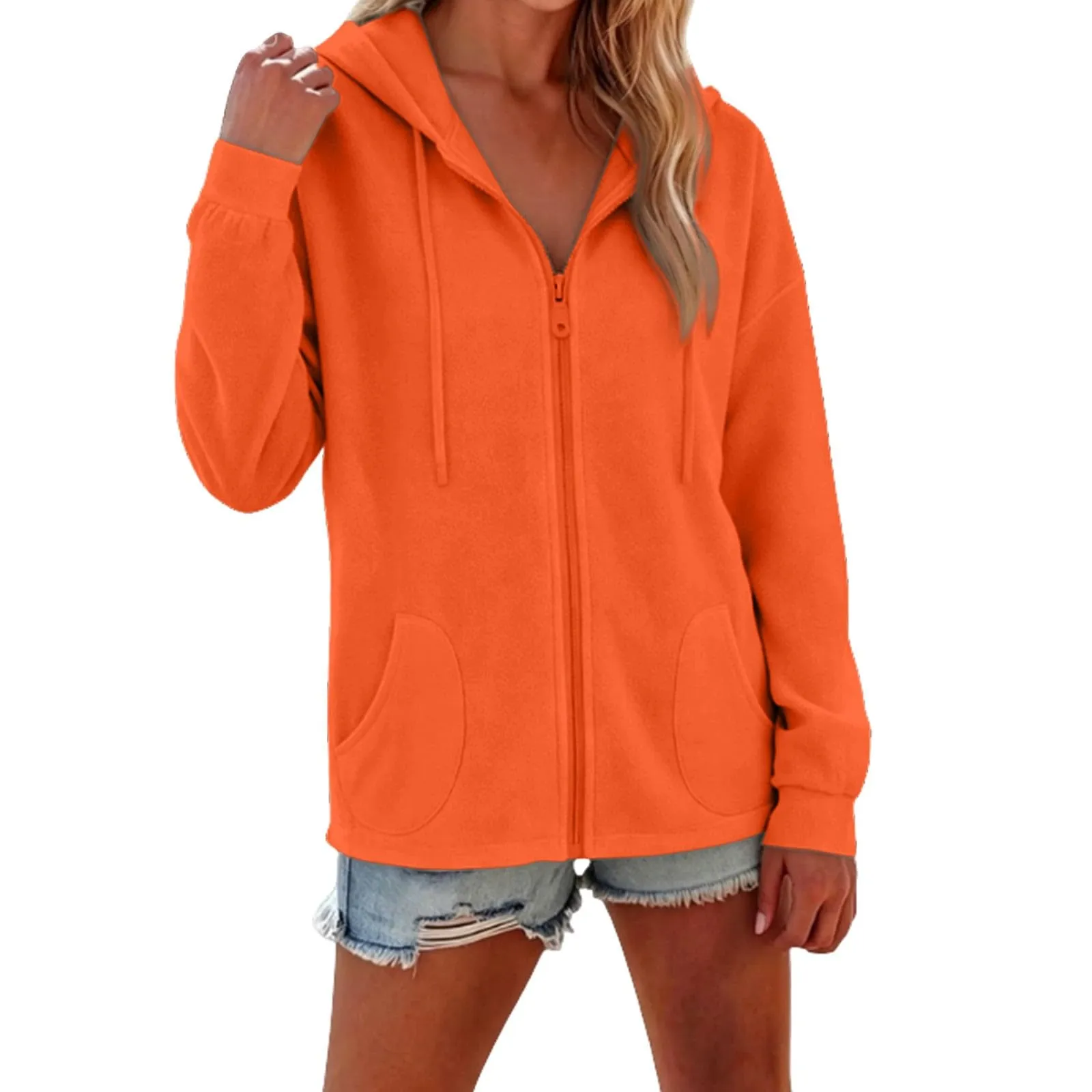 Viunychn Felpa Donna con Zip e Cappuccio, Cotone, Oversize, Tinta Unita - immagine 2